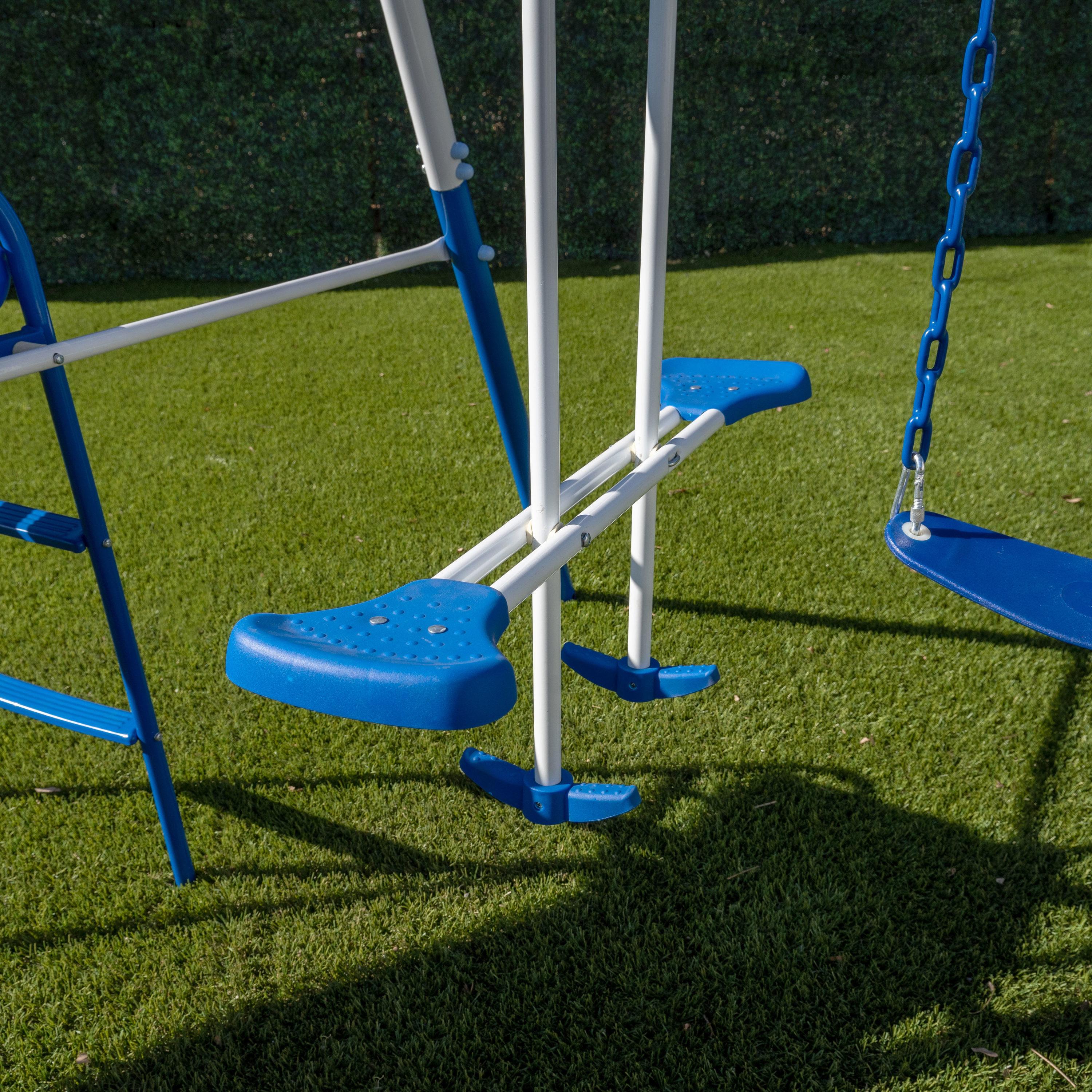 Sportspower Albany Metal Swing Set with 2 Person Glider Swing, 2 Adjustable Sling Swing Seats, and 5' Double Wall Slide with Lifetime Warranty