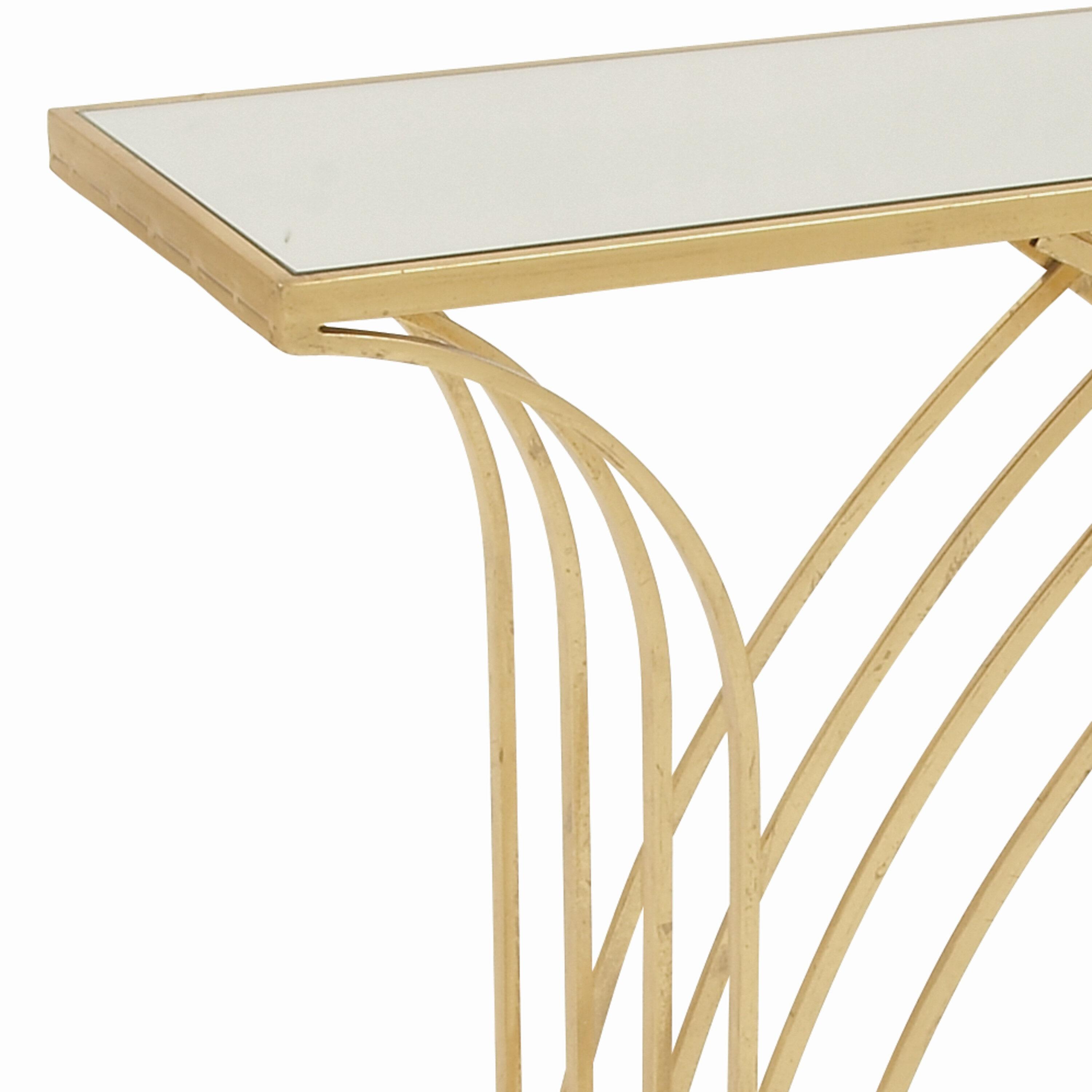 Mercer41 Derbyshire Metal Geometric Gold Console Table with Mirrored Glass Top