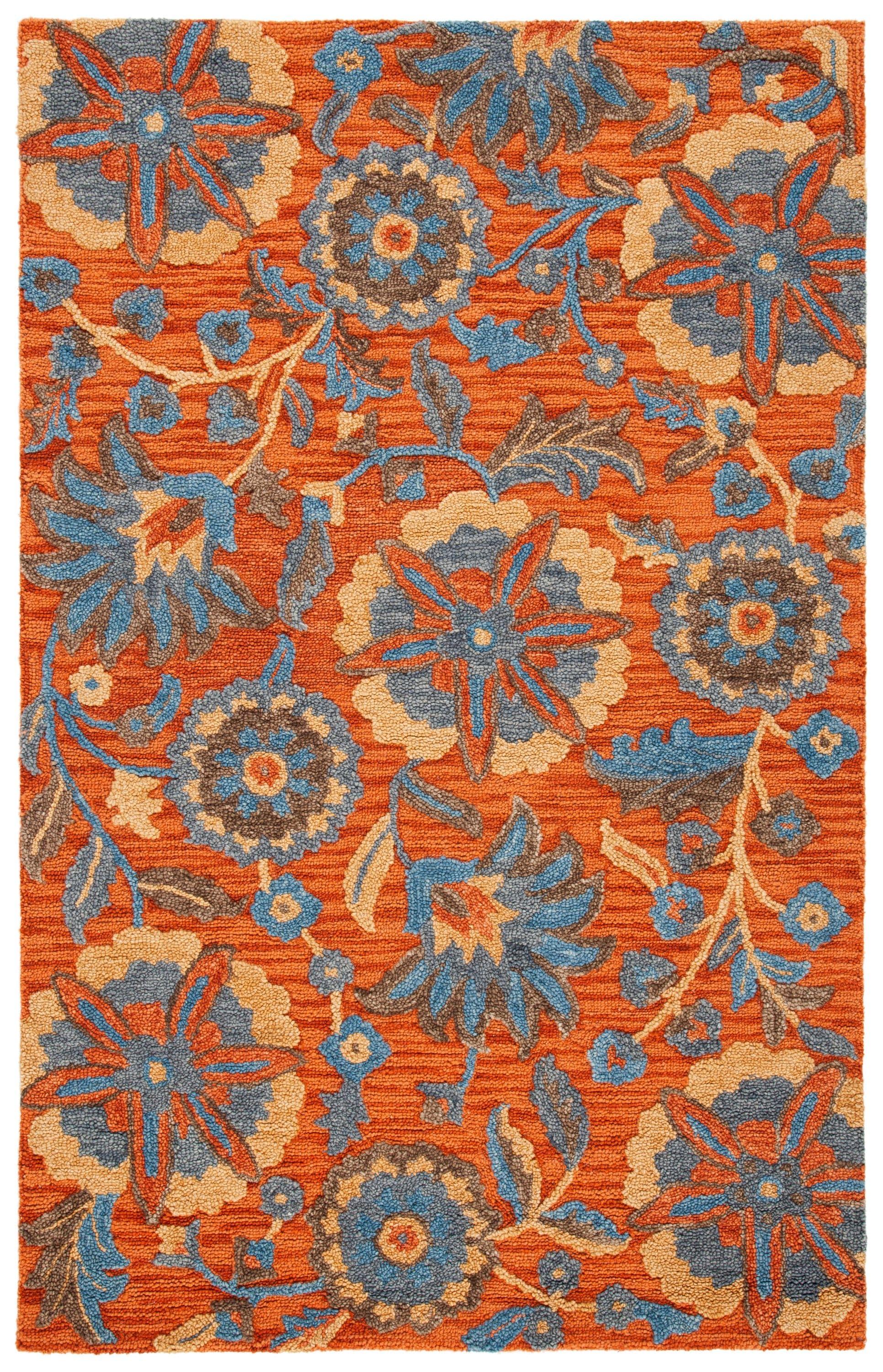 Blossom BLM175 Hand Tufted Area Rug - Rust/Blue - 5'x8' - Safavieh..