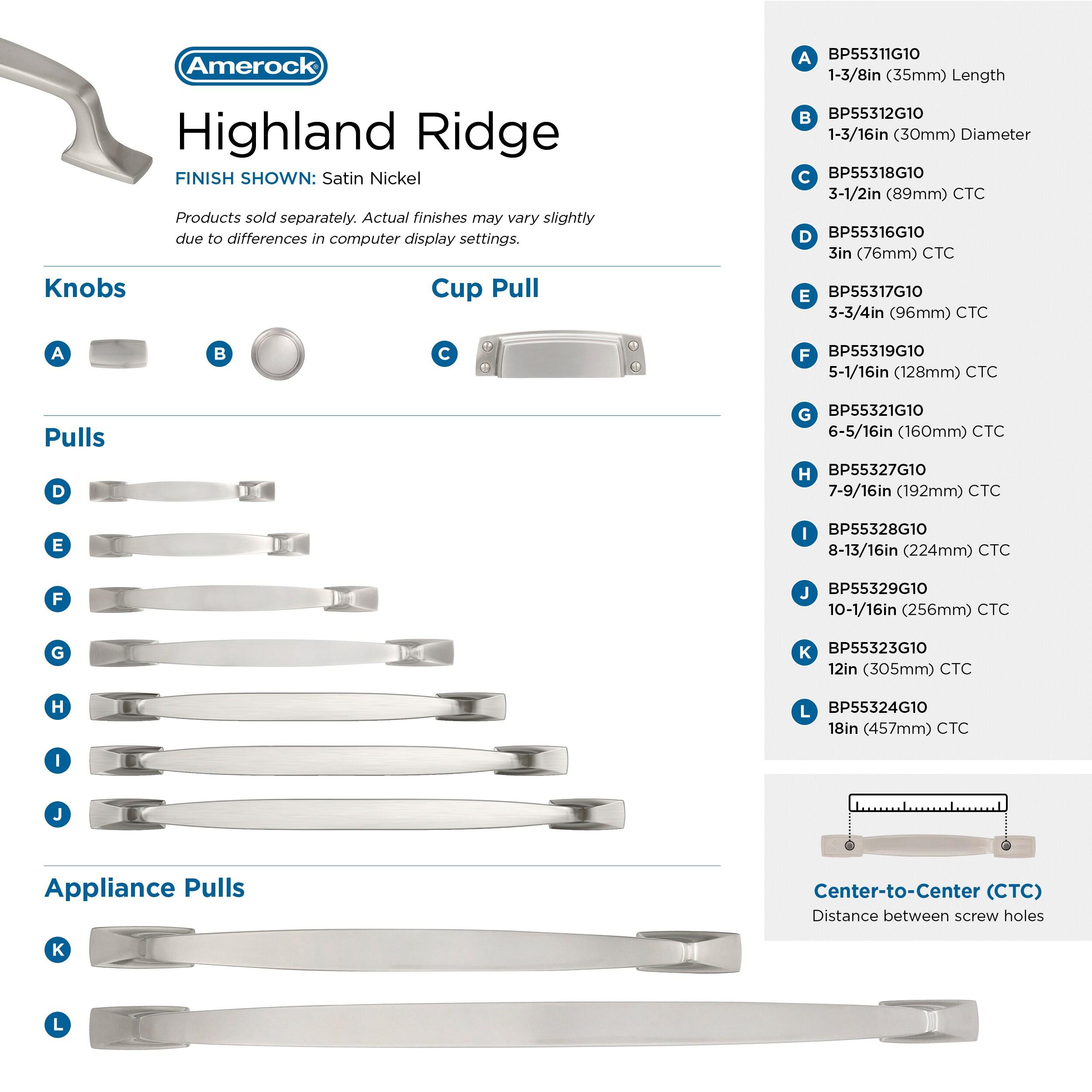 Amerock Highland Ridge 12 inch (305mm) Center-to-Center Satin Nickel Appliance Pull