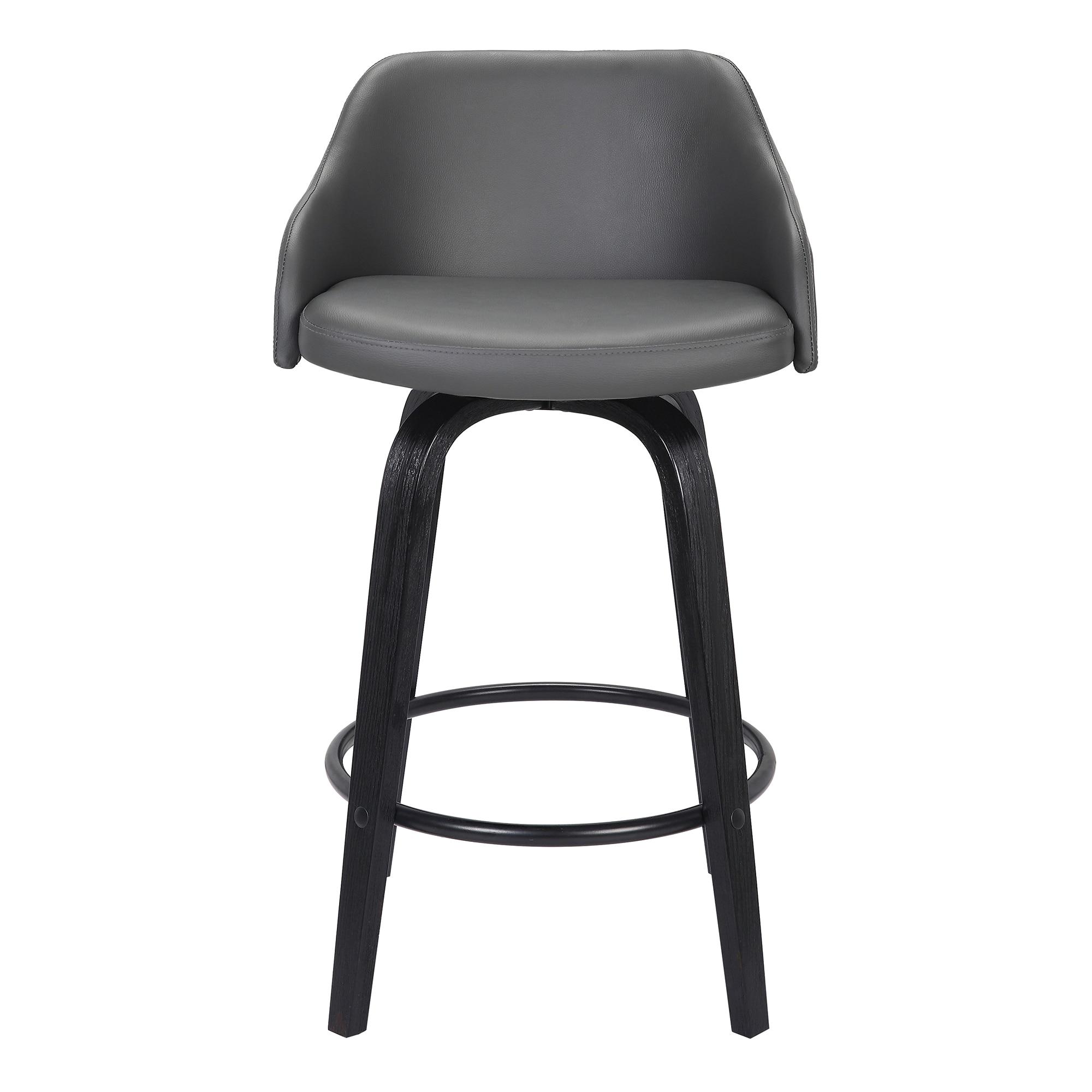 Alec Faux Leather Swivel Barstool, 30" Bar Height, Black and Gray