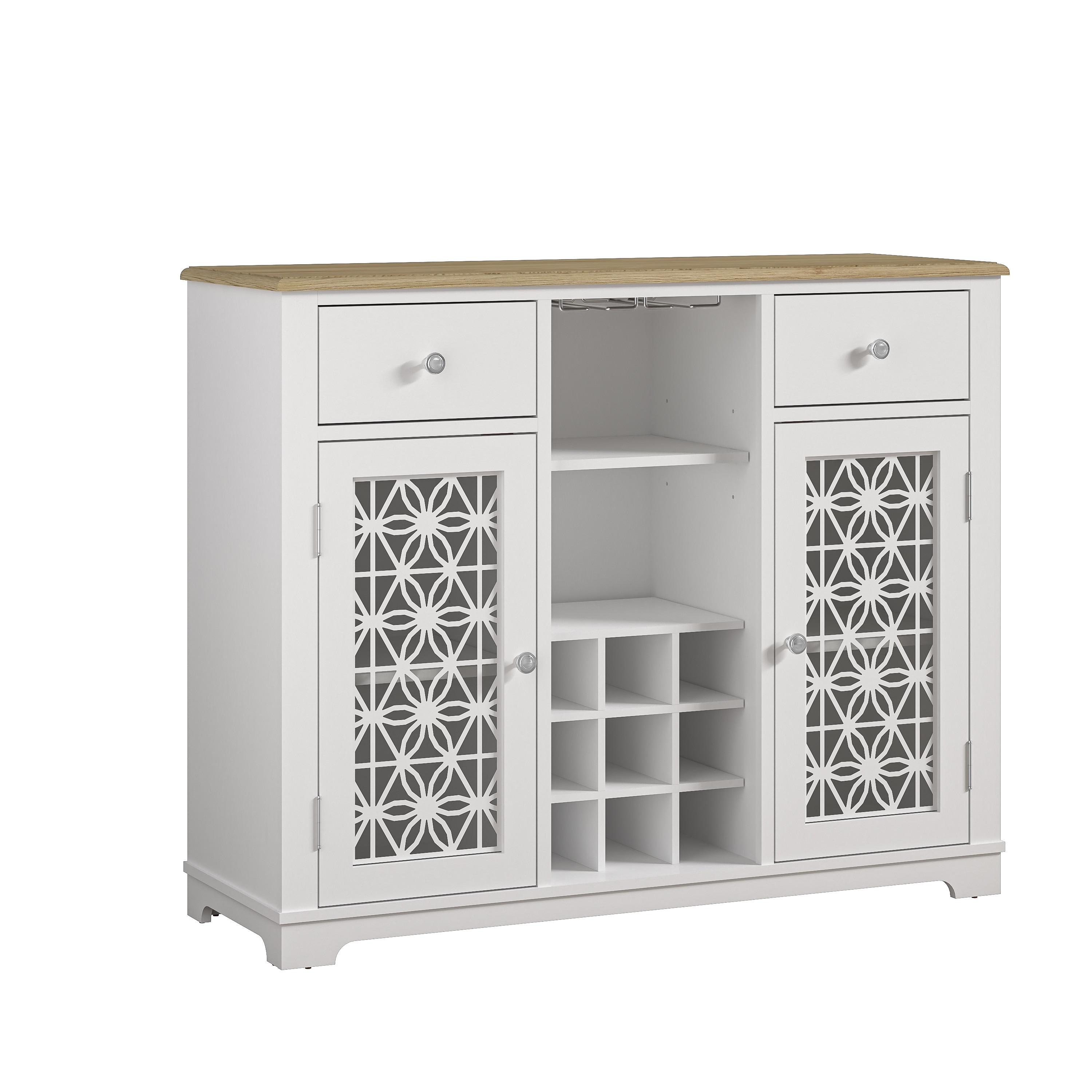 47" Wine Cabinet with Glass Doors Feature and Silk-Screened Pattern Design Cool Gray - Festivo