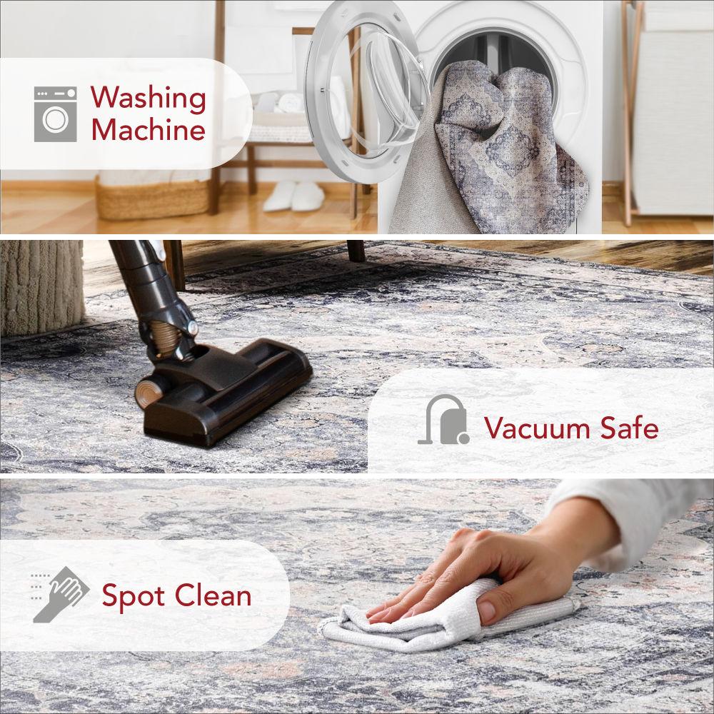 Nuloom Elsa Medallion 4x6 Machine Washable Indoor Area Rug for Living Room Bedroom Dining Room Kitchen, Blue/Ivory