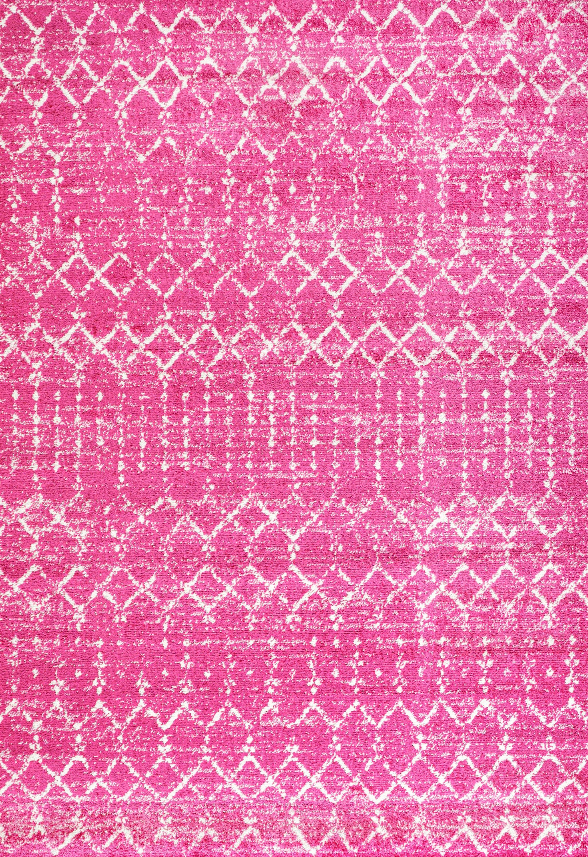 8' x 10' Moroccan HYPE Boho Vintage Diamond Area Rug, Fuchsia/Ivory - JONATHAN Y