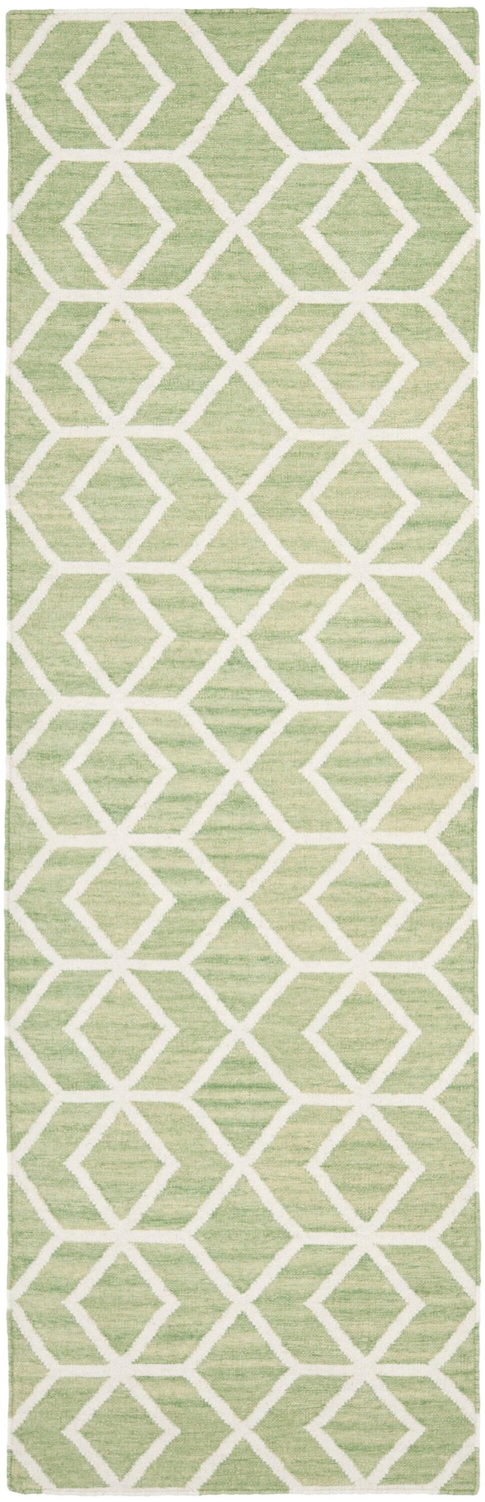 SAFAVIEH Dhurrie Addison Geometric Moroccan Wool Runner Rug, Sage/Ivory, 2'6" x 8'