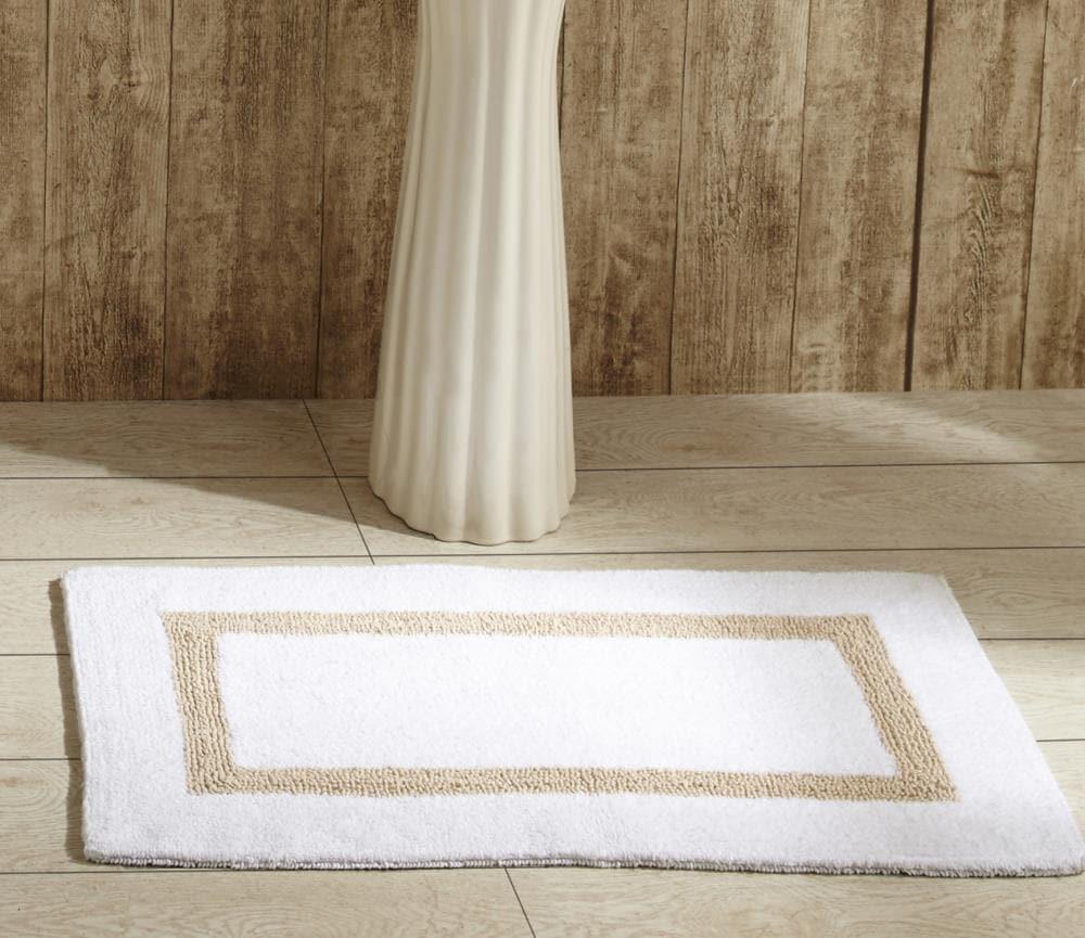 Better Trends Hotel 100% Cotton Tufted Two Tone Reversible Bath Rug 17" x 24" Rectangle - White/Sand