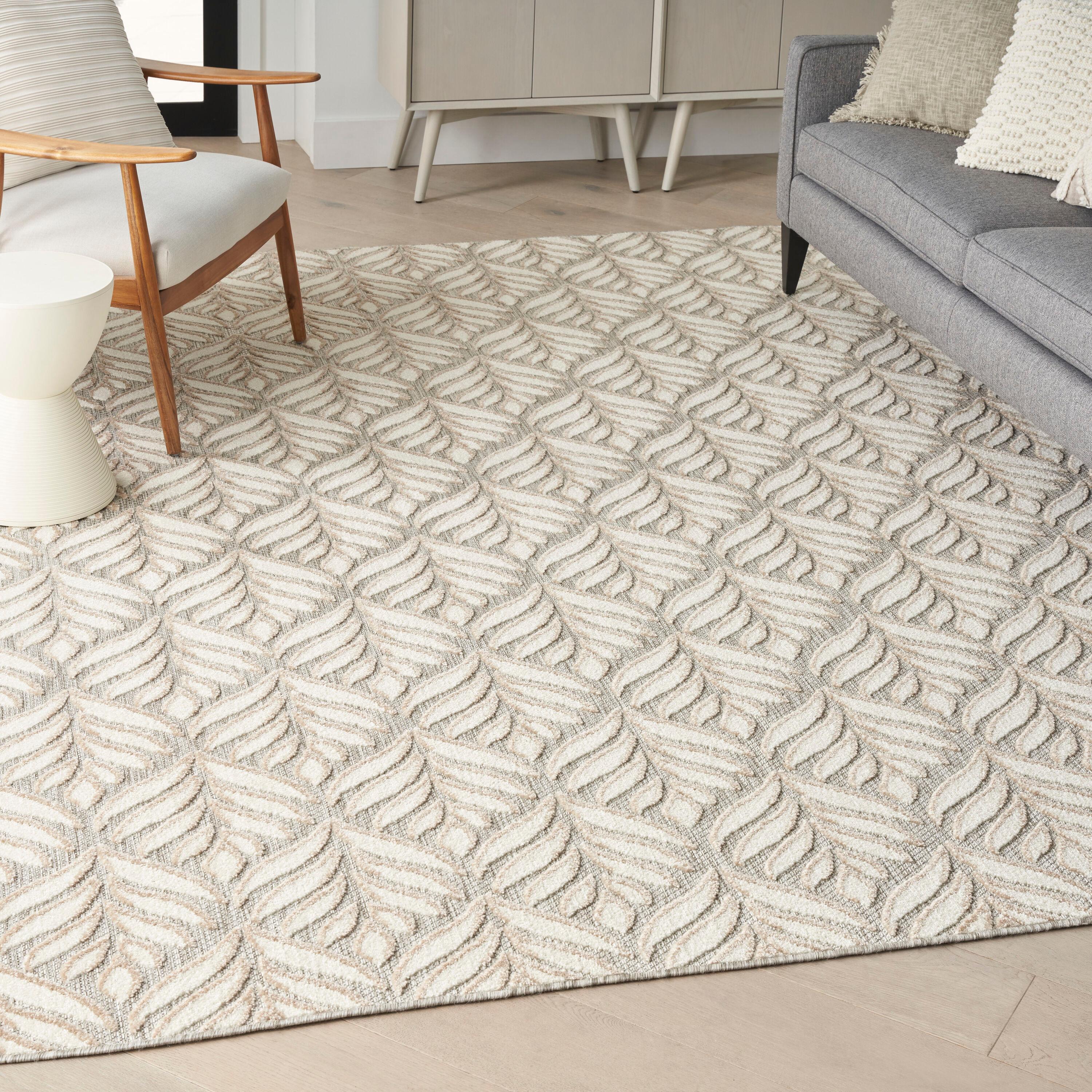 Nourison Aloha Tropical Palm Flatweave High-Low Indoor Outdoor Area Rug Ivory Grey 3'6" x 5'6"