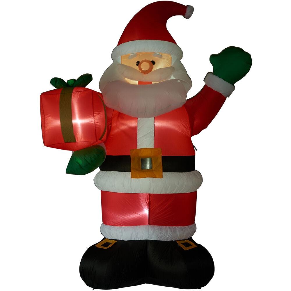Fraser Hill Farm 10-Ft. Tall Pre-Lit Christmas Inflatable | Santa Claus Holding Gift with Lights and Storage Bag | Outdoor Holiday Blow-Up Festive Celebration Party Decor | FHFSANTA102-L