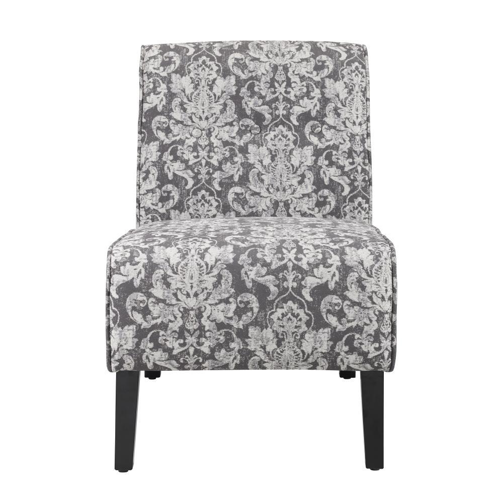 Coco Traditional Slipper Accent Chair Damask Gray - Linon: Upholstered, Tufted, Hardwood Frame