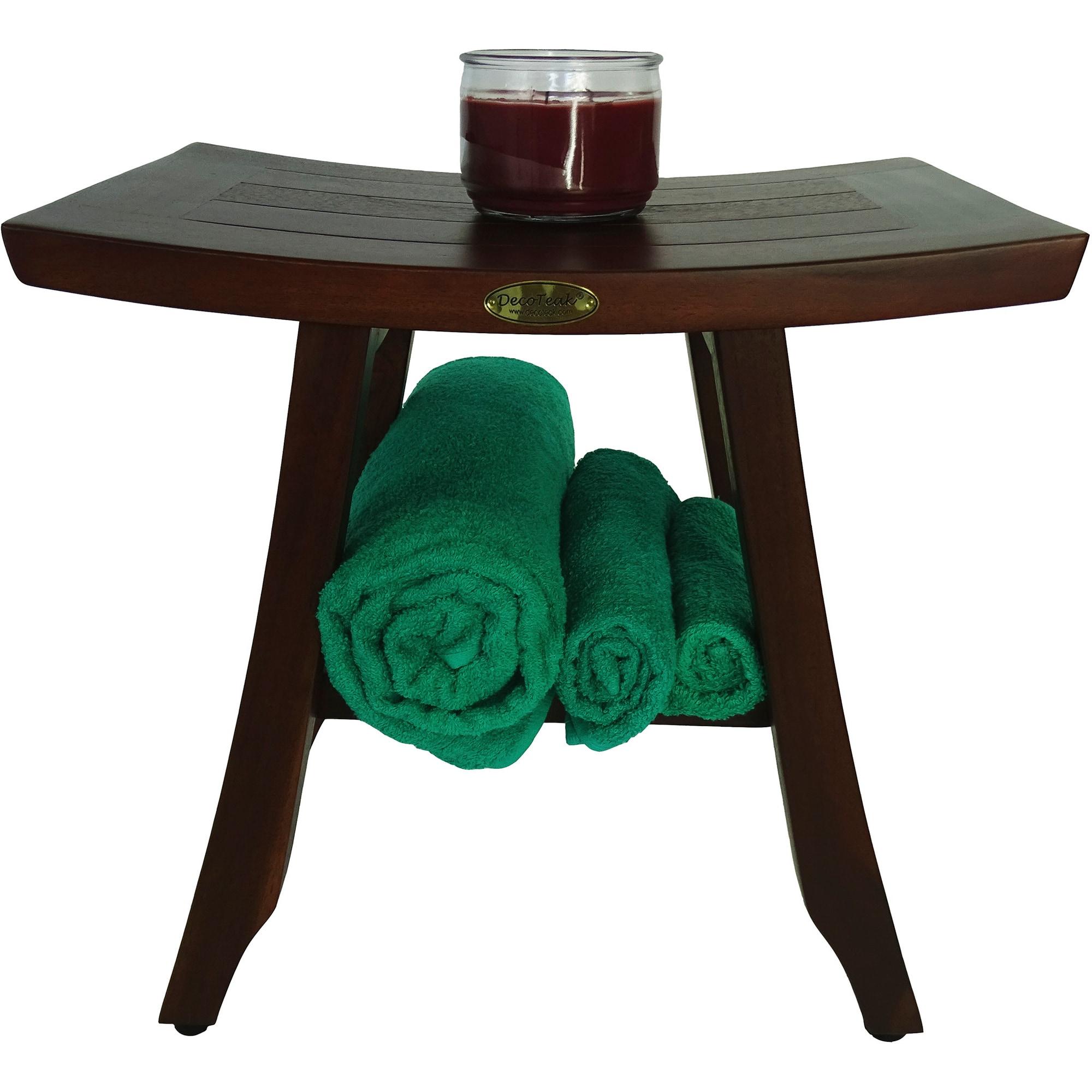 18&#34; Satori DT90 Wide Teak Wood Shower Bench with Shelf - DecoTeak