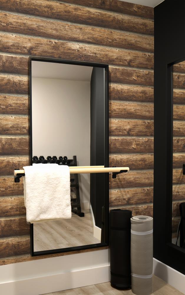 Rustic Brown Faux Log Cabin Peel and Stick Wallpaper