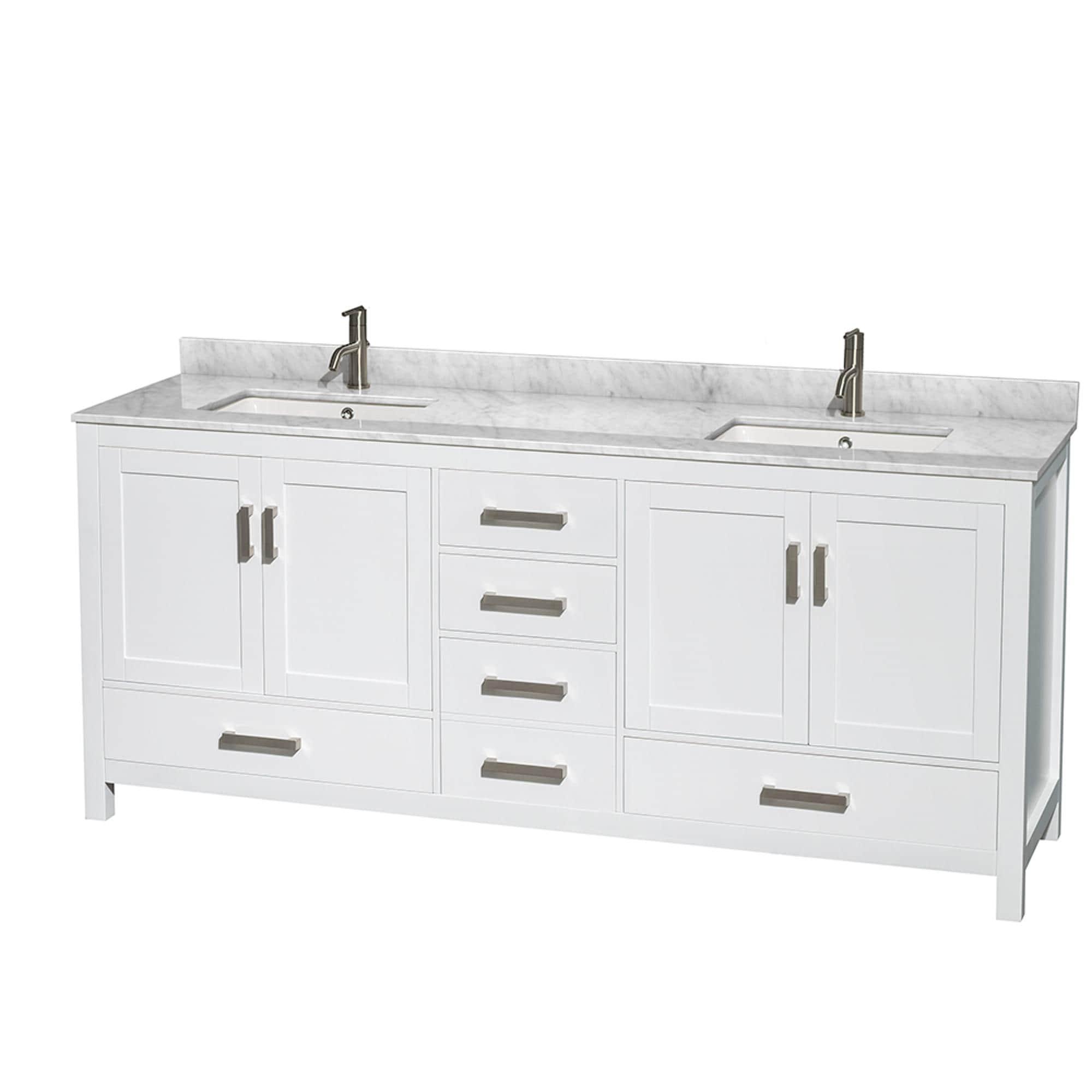 Wyndham Collection Sheffield 80" Freestanding Double Bathroom Vanity with Marble Top