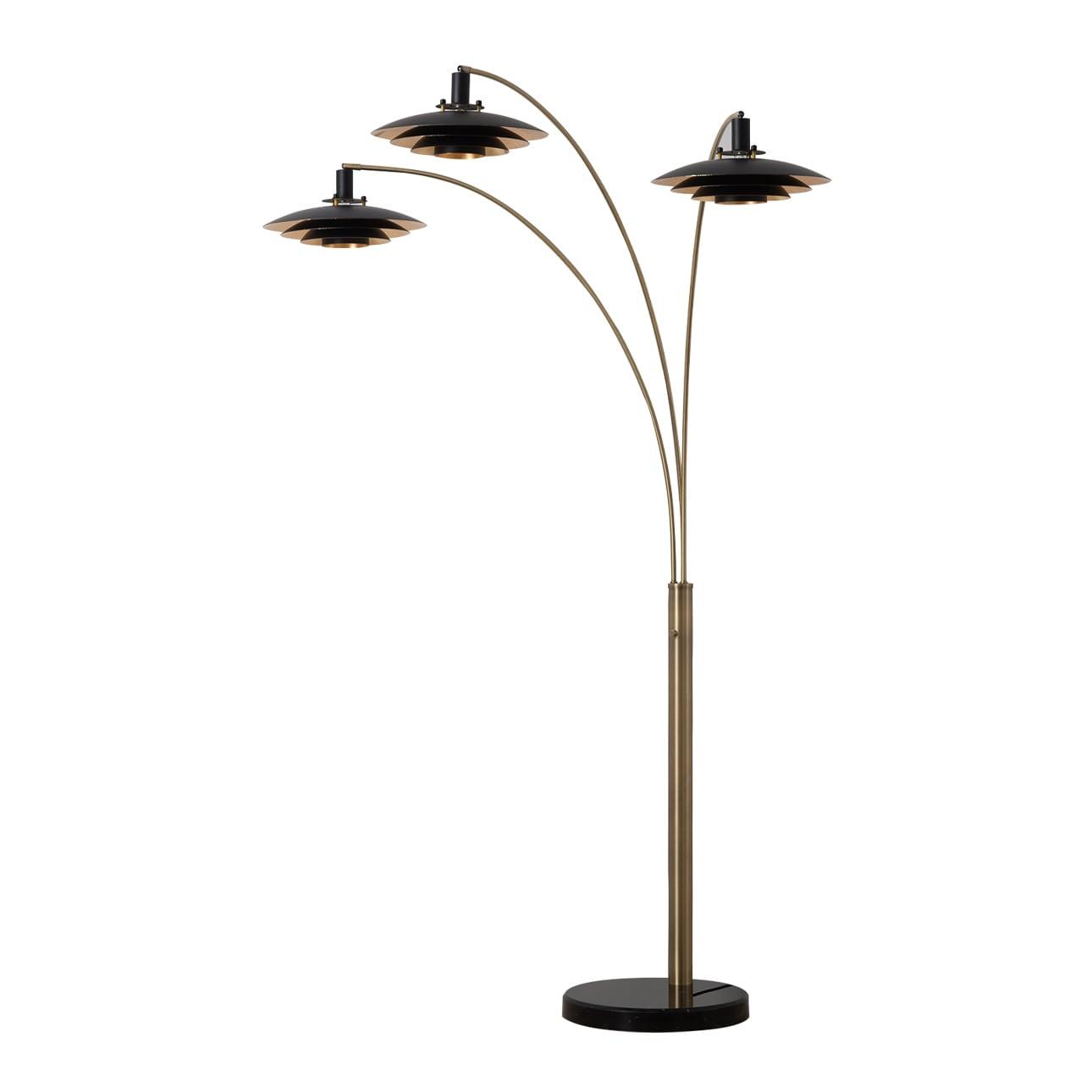 Rancho Mirage 3 Light Arc Floor Lamp - 84", Antique Nickel finish, Matte Black & Silver-Leaf Shade