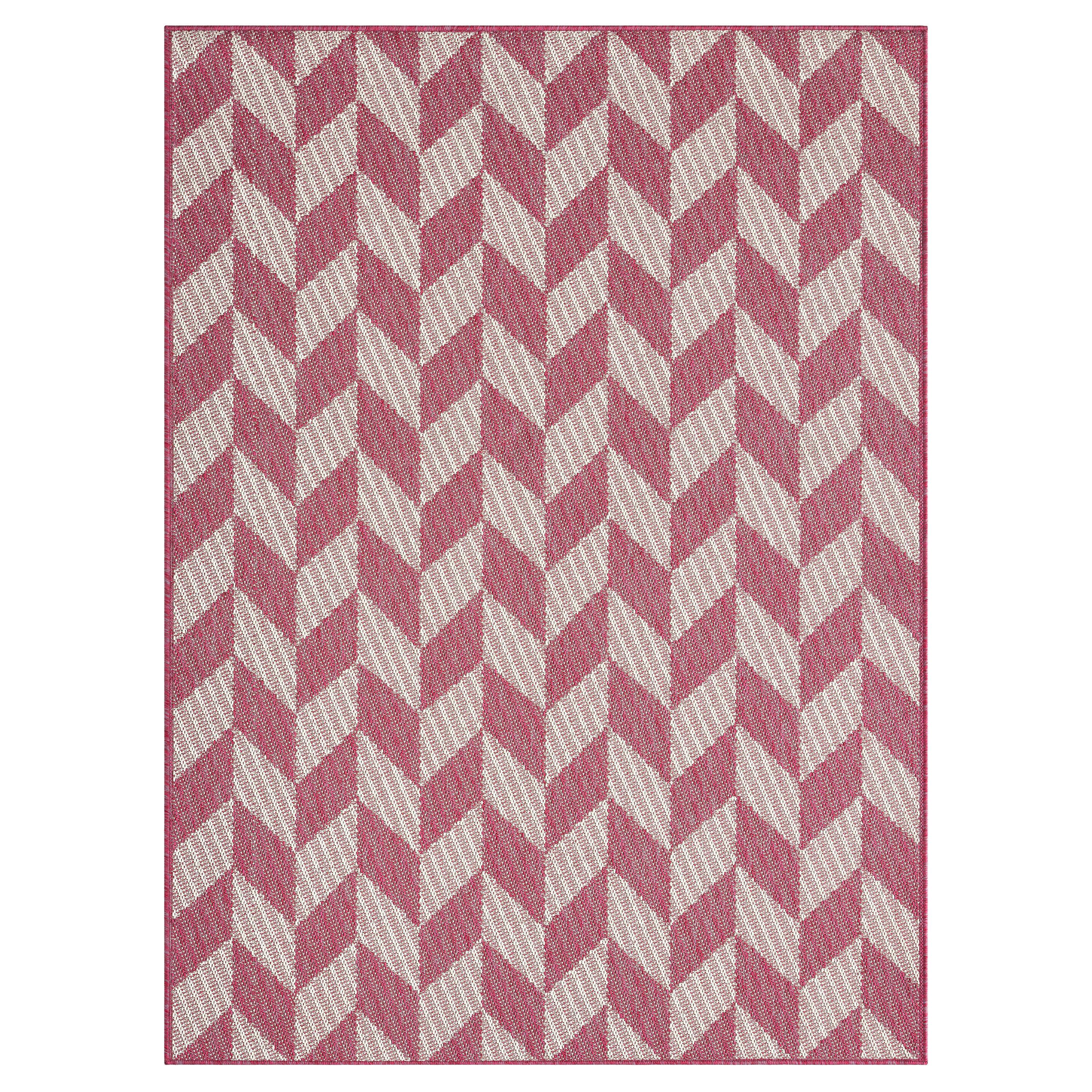 NICOLE MILLER NEW YORK Country Calla Herringbone Indoor/Outdoor Area Rug, Pink/Ivory