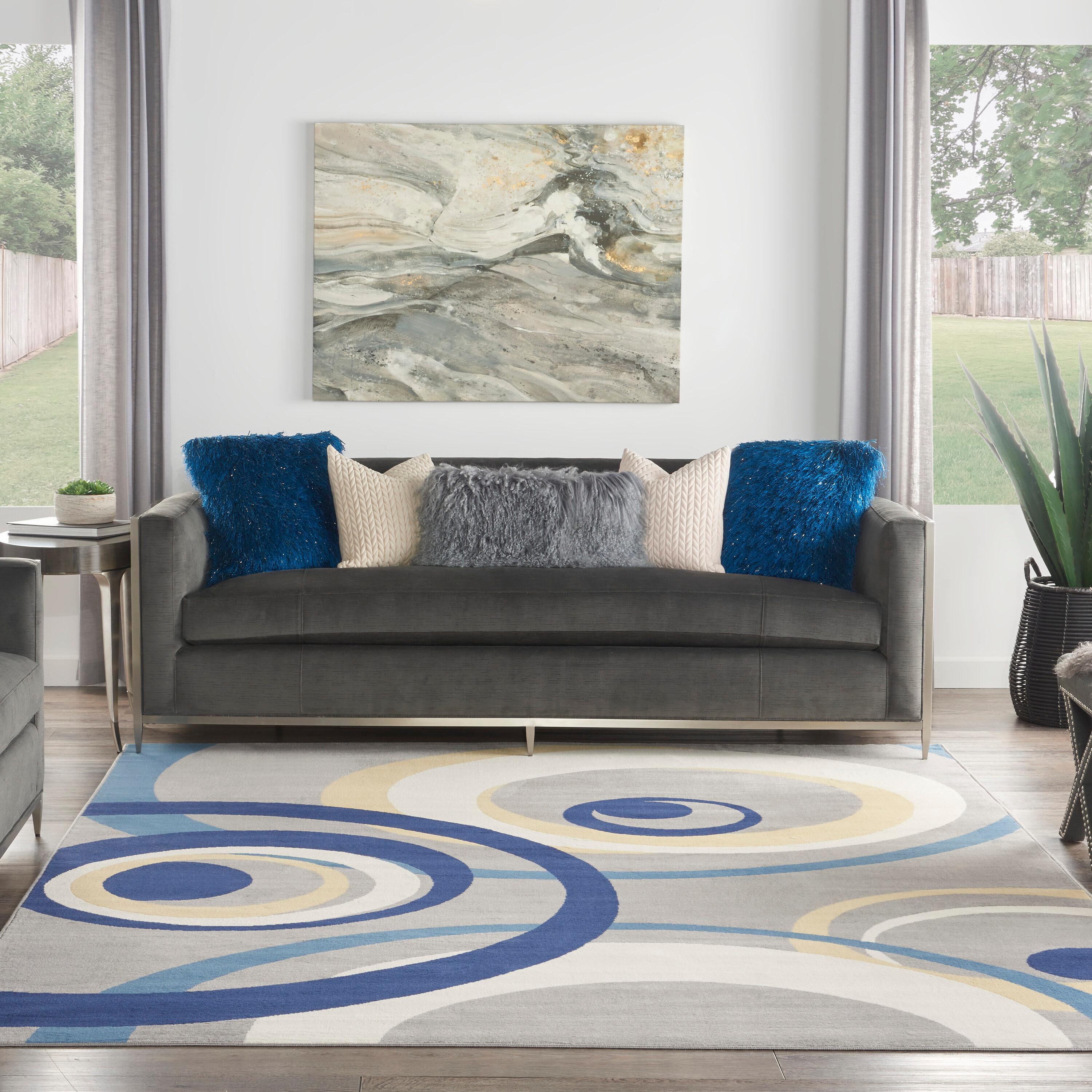 Nourison Grafix 7'10" x 9'10" (8' x 10') Grey Area Rug Retro Contemporary Geometric by Nourison