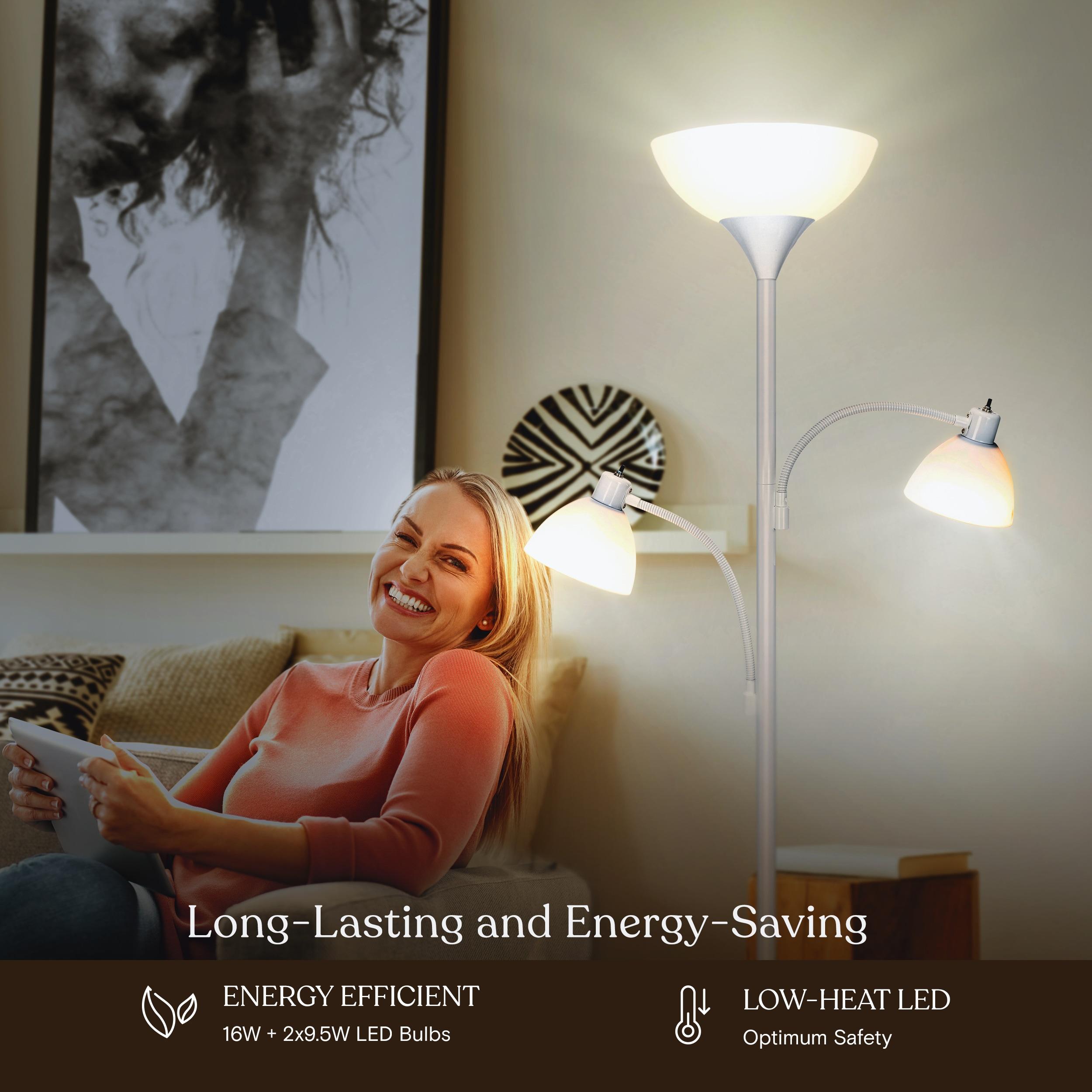 Brightech Dome Double 72 in. Industrial 3-Light 3-Way Dimming LED Floor Lamp with 3 Plastic Bowl Shades