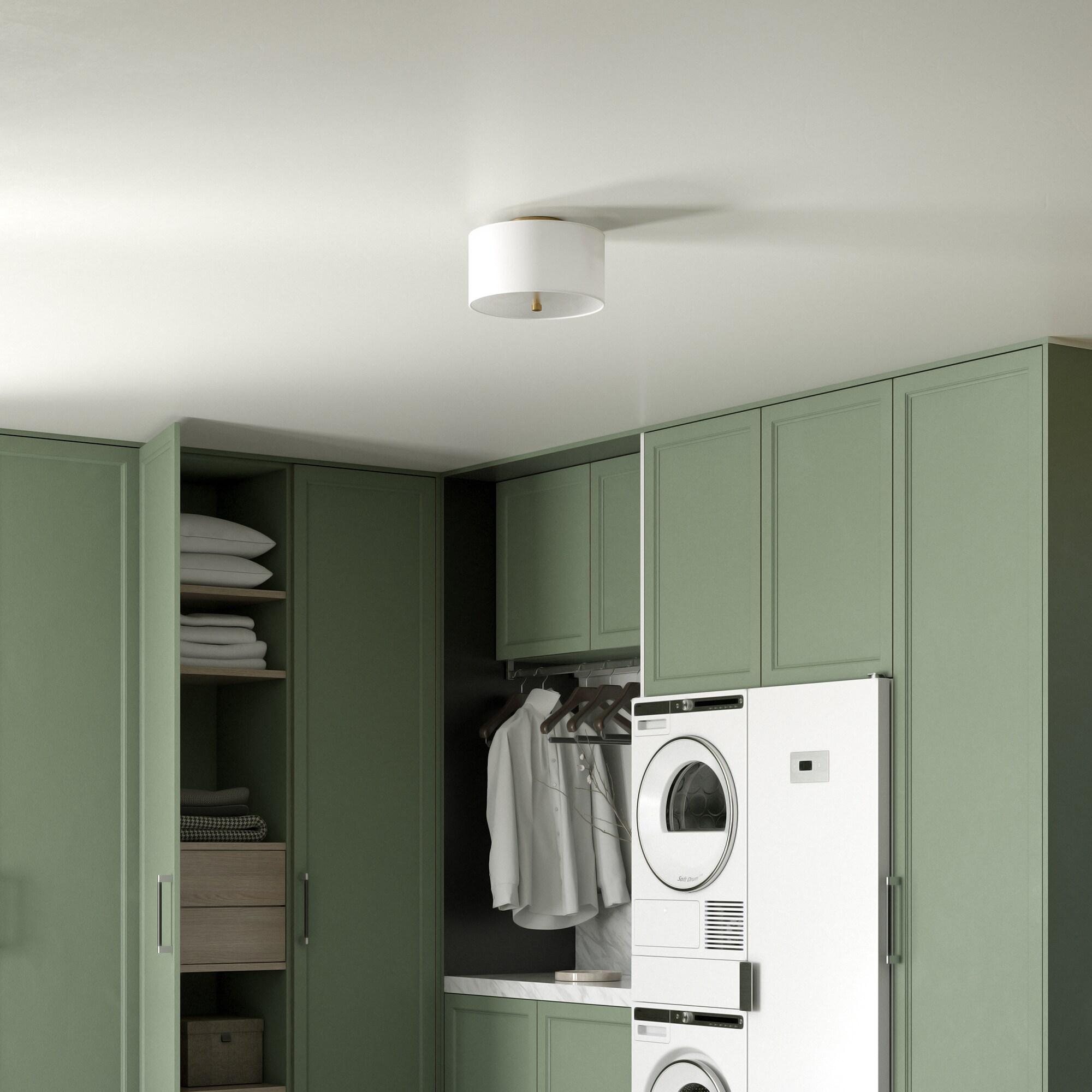 Evelyn&Zoe Ellis 12" Flush Mount with Fabric Shade in Brass/White