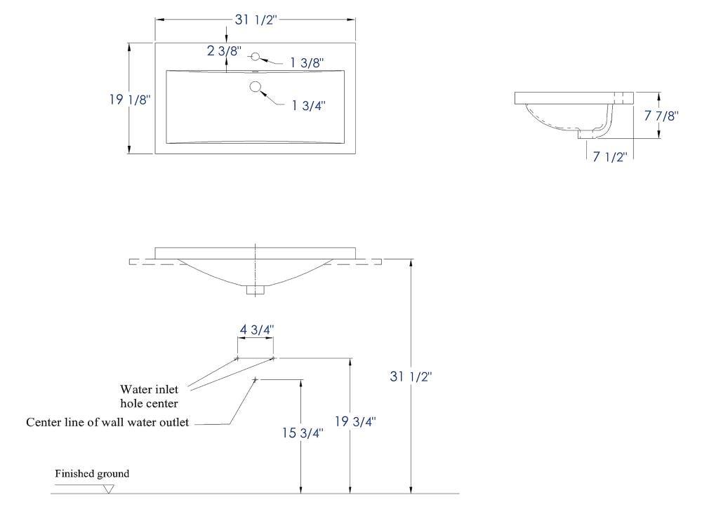 31.5'' L Drop-In Single Bowl Ceramic Kitchen Sink