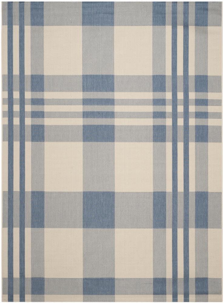 SAFAVIEH Courtyard Benjamin Plaid Indoor/Outdoor Area Rug, Beige/Blue, 9' x 12'