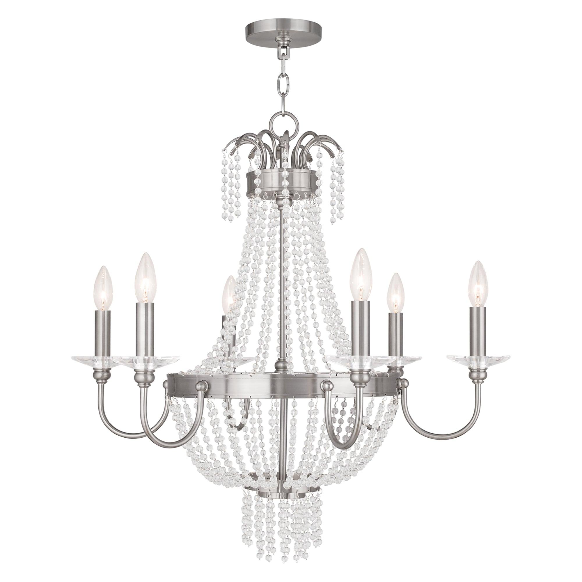Brushed Nickel and Clear Crystal 6-Light Candelabra Chandelier
