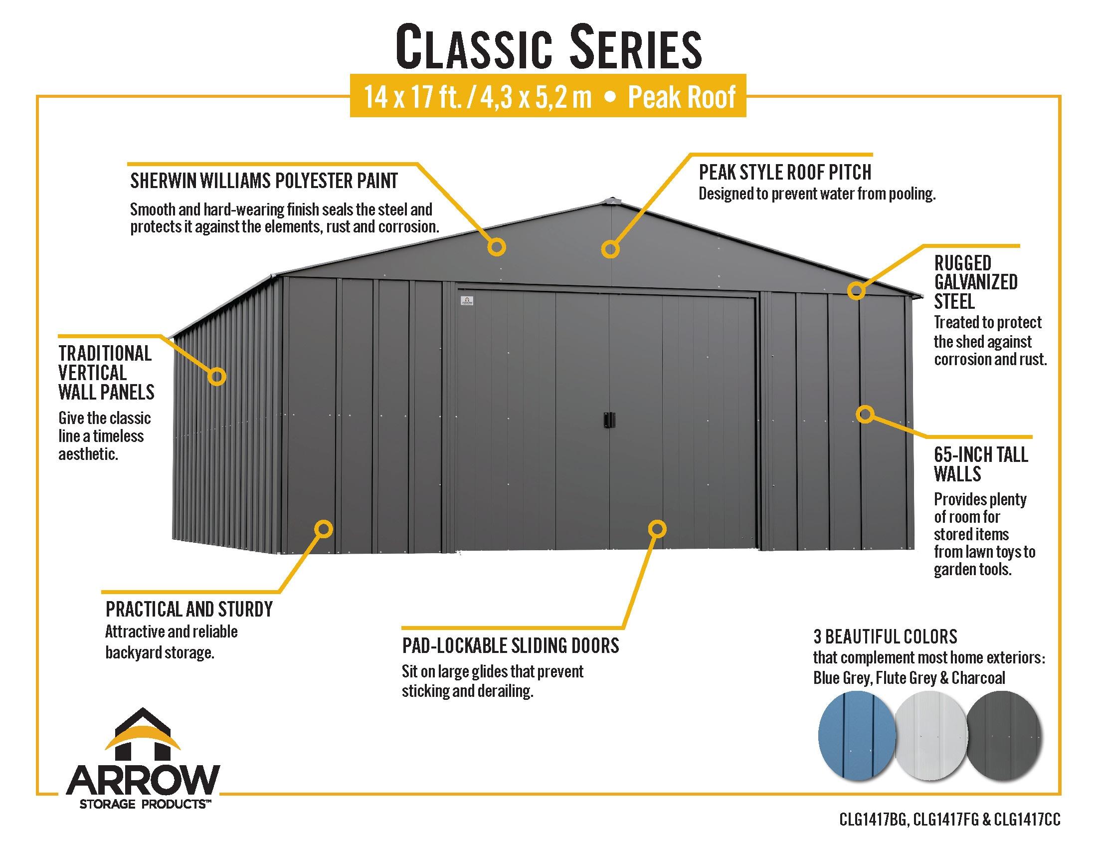 Arrow 14 ft. W x 17 ft. D Galvanized Steel Storage Shed