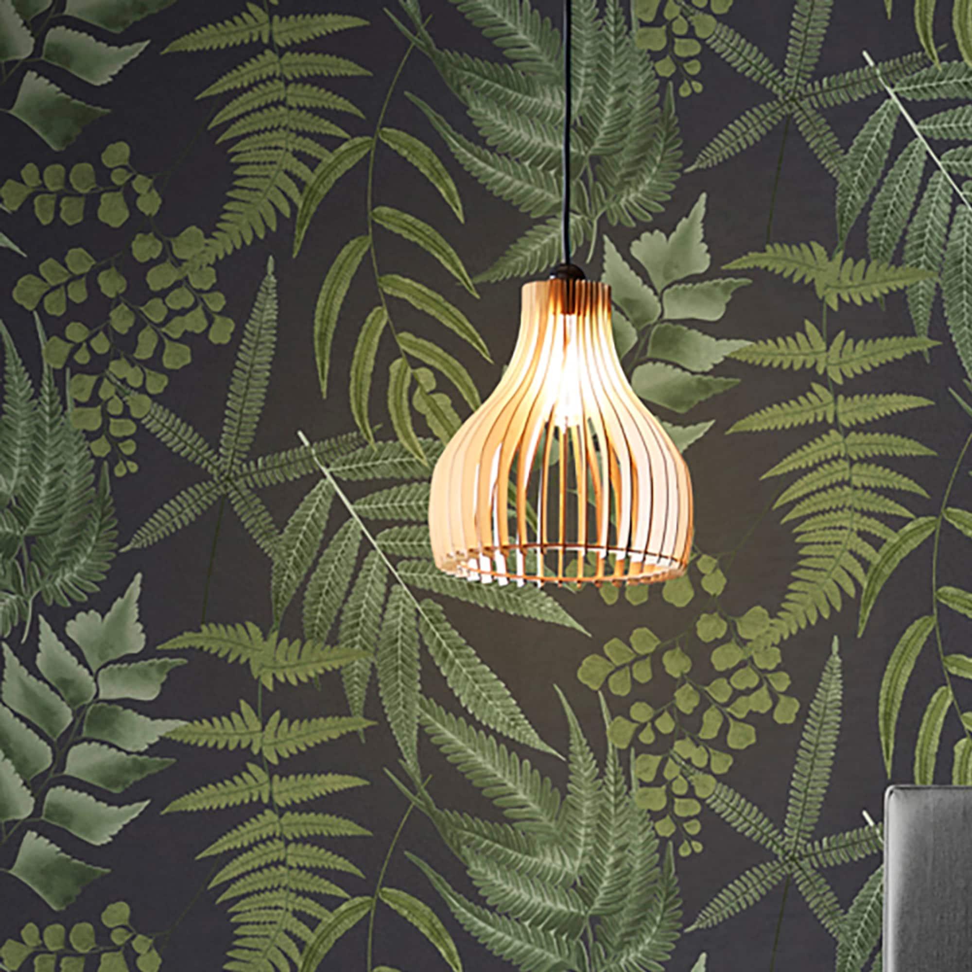 Midsummer Fern Black and Green Tropical Leaves Paste the Wall Wallpaper
