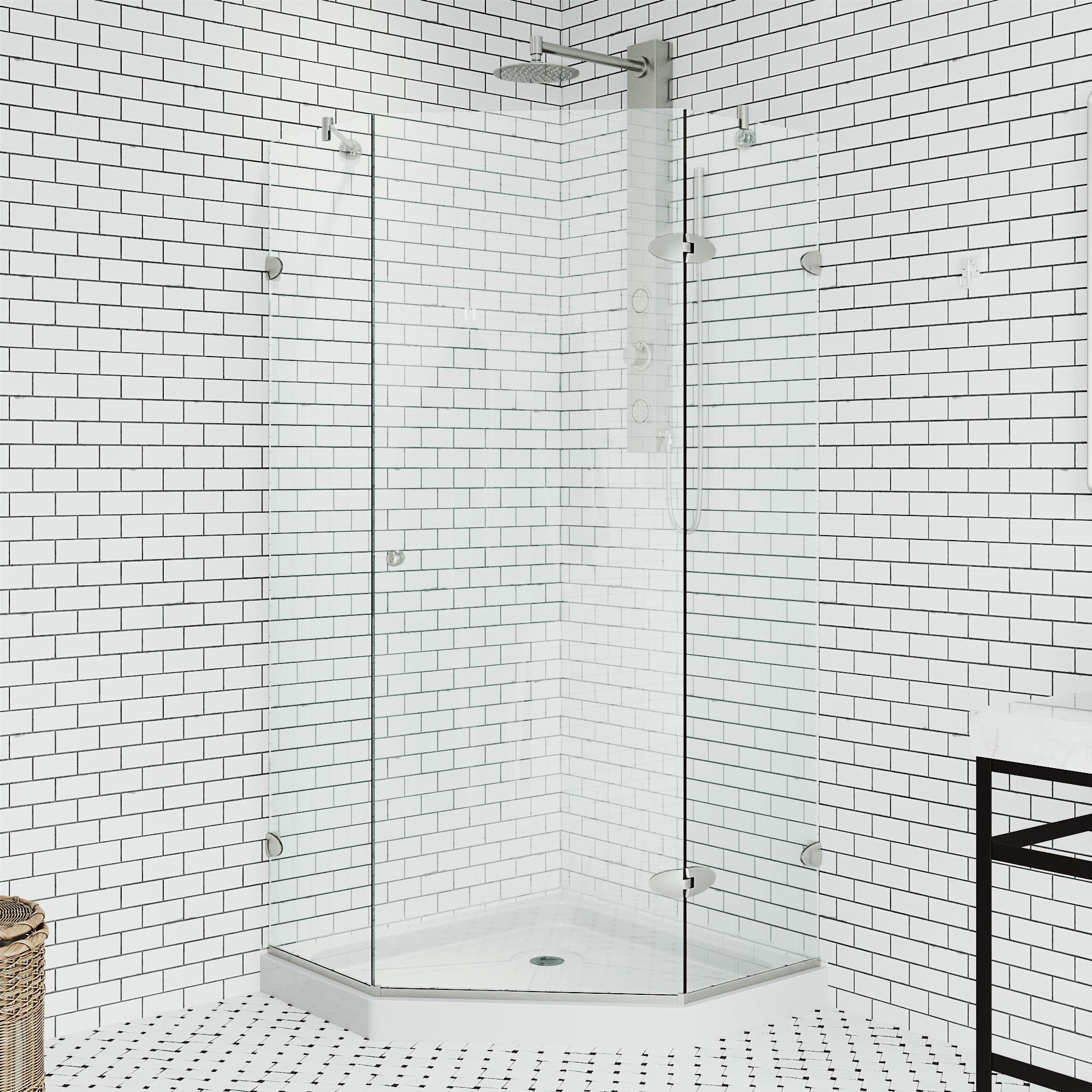 VIGO Verona 38" W x 38" D x 77" H Hinged Frameless Shower Enclosure with 3/8  Clear Glass&Base VG6061CHCL38WS