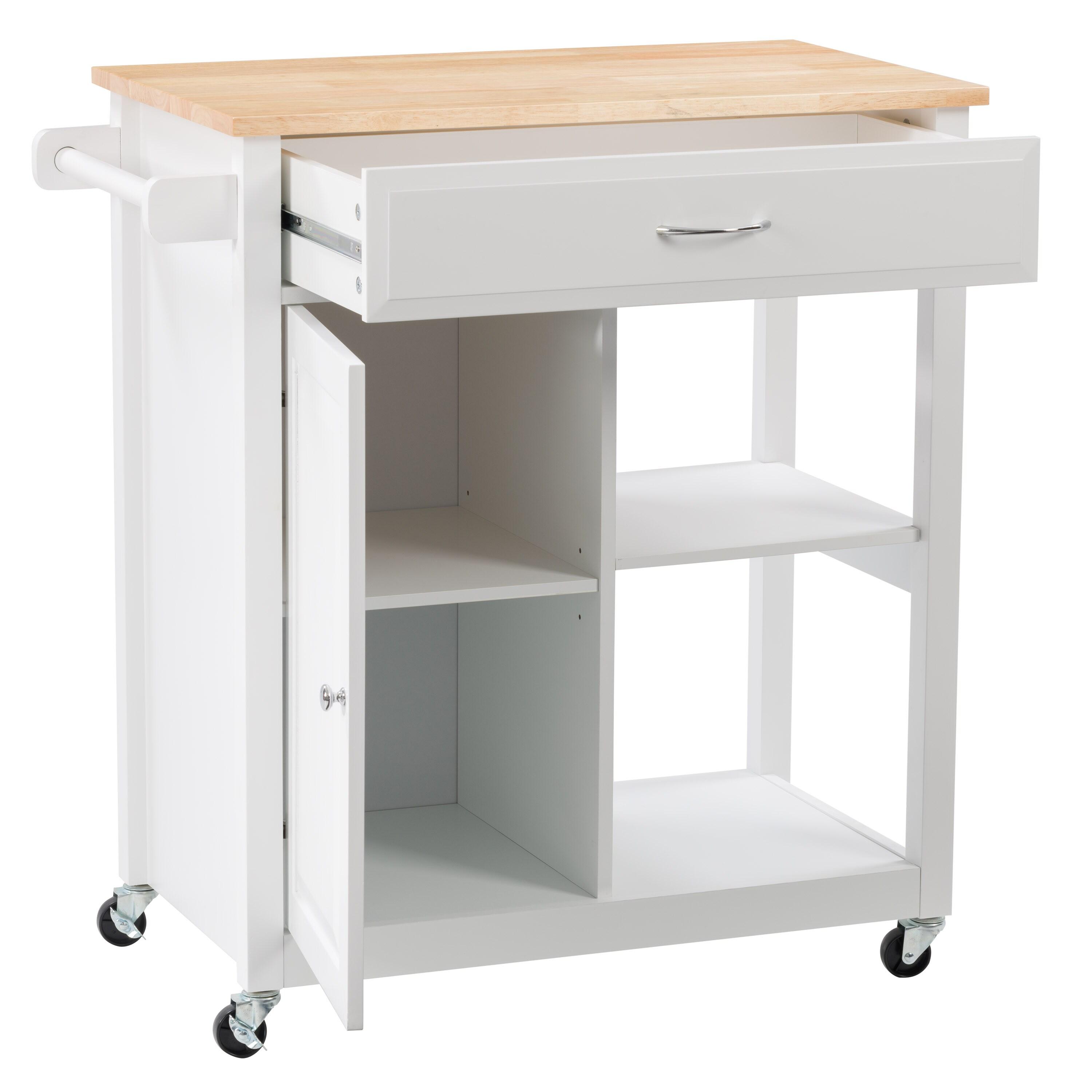 Sage Wood Kitchen Cart with Cupboard White - CorLiving