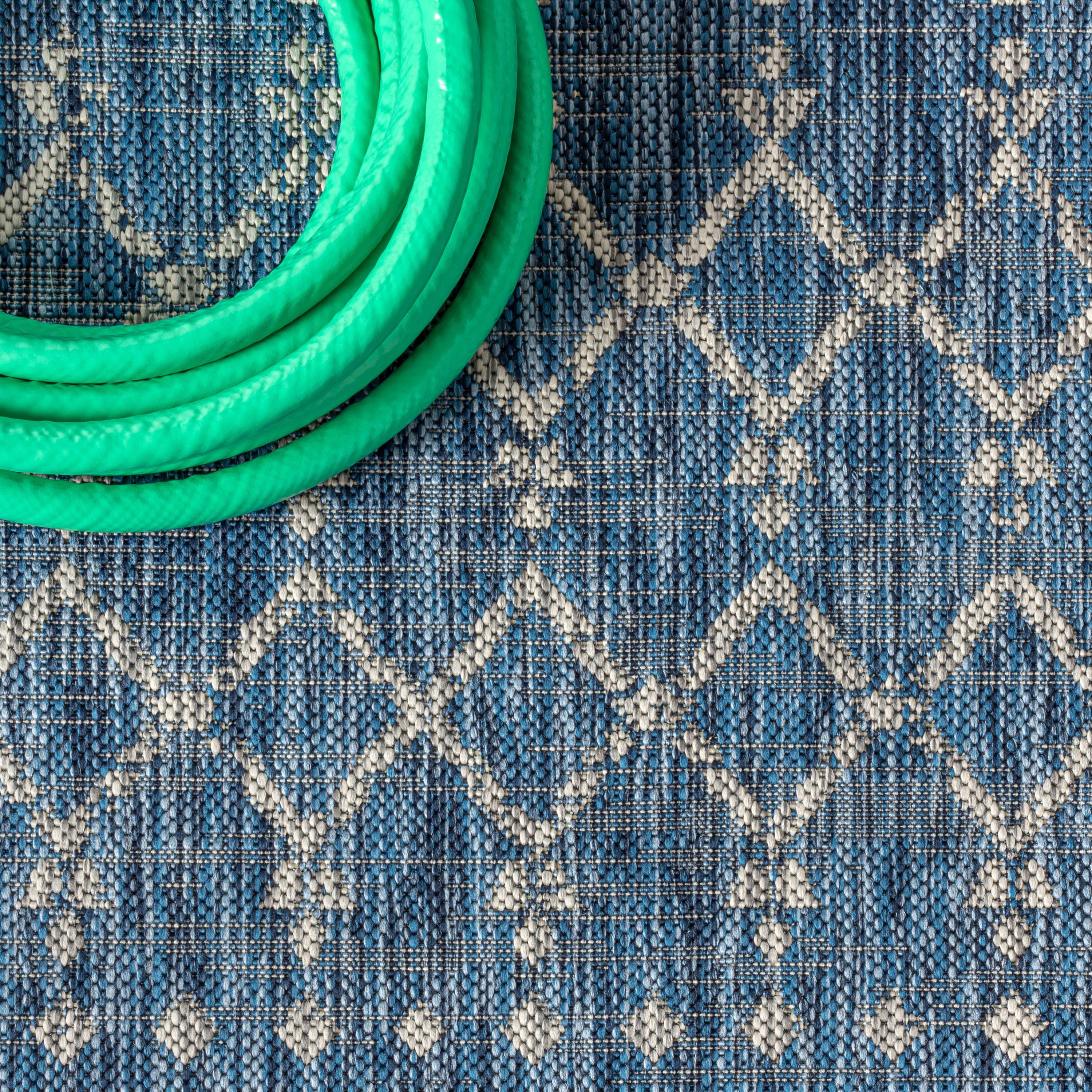 8'x10' Ourika Moroccan Geometric Textured Weave Indoor/Outdoor Area Rug, Navy/Light Gray - JONATHAN Y