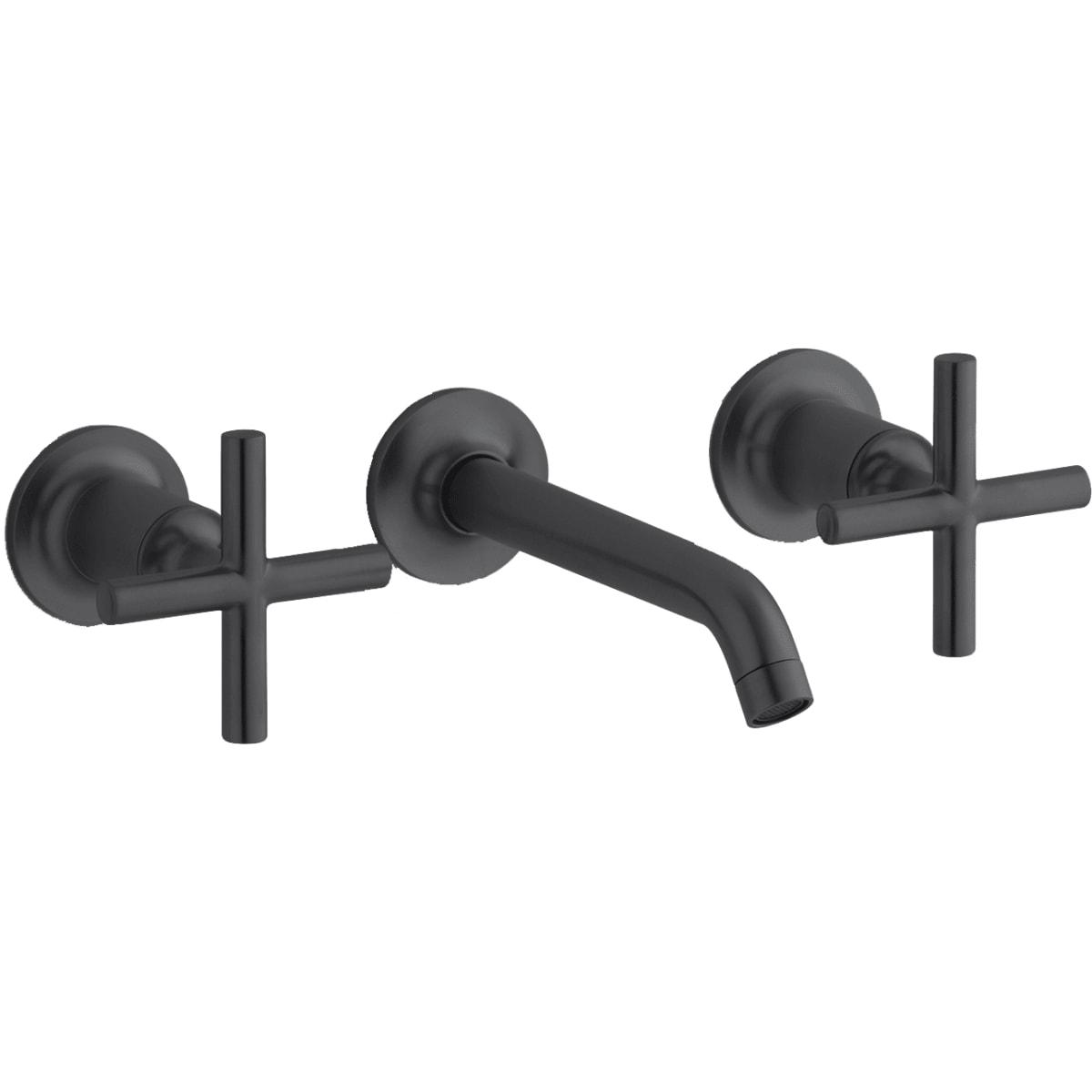 Kohler ® Purist ® Matte Black Wall-Mounted Bathroom Sink Faucet and Handles