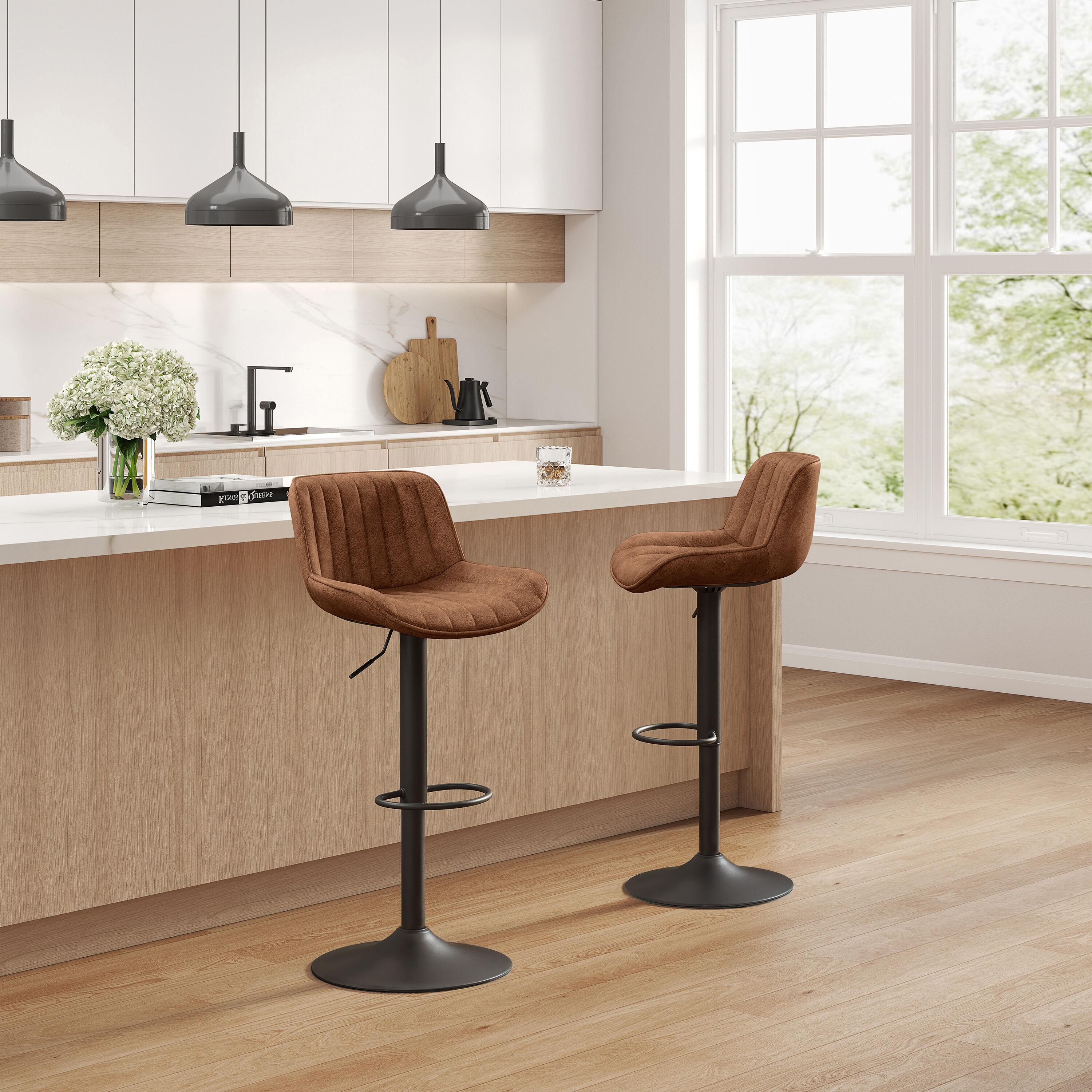 Art Leon Bar Stools Set of 2, PU Leather Swivel Steel Legs,Brown