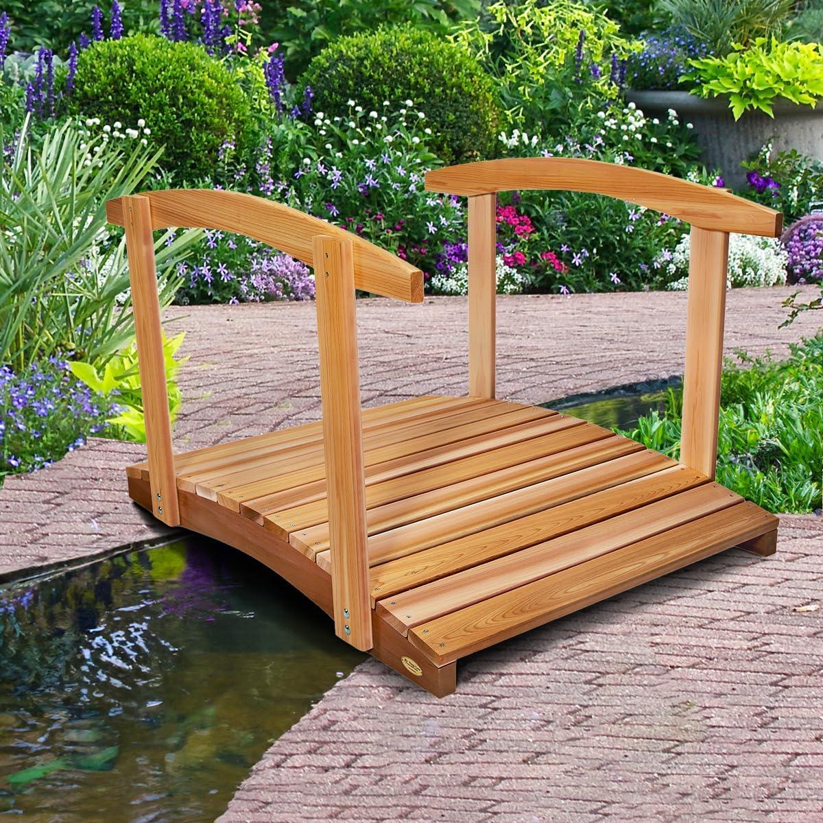 All Things Cedar FB48-R Garden Foot Bridge Platform with Hand Rails, Brown