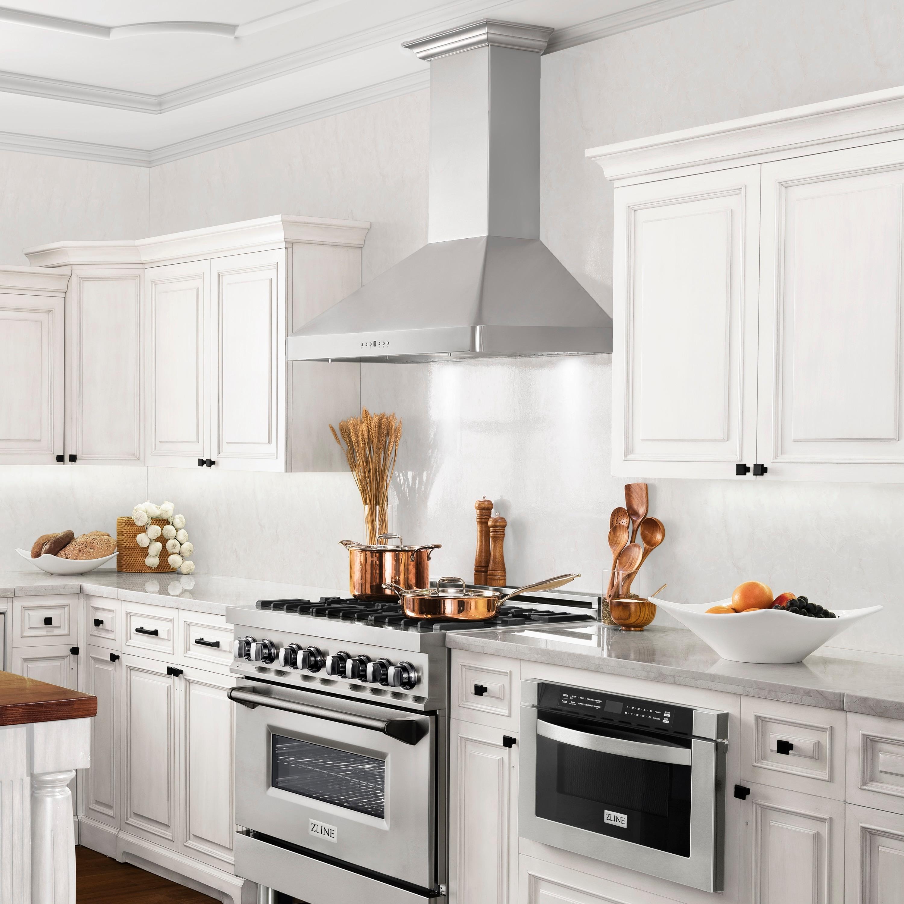 30 in. ZLINE CrownSoundDucted Vent Wall Mount Range Hood in Stainless Steel W/ Bluetooth Speakers (KF2CRN-BT-30)