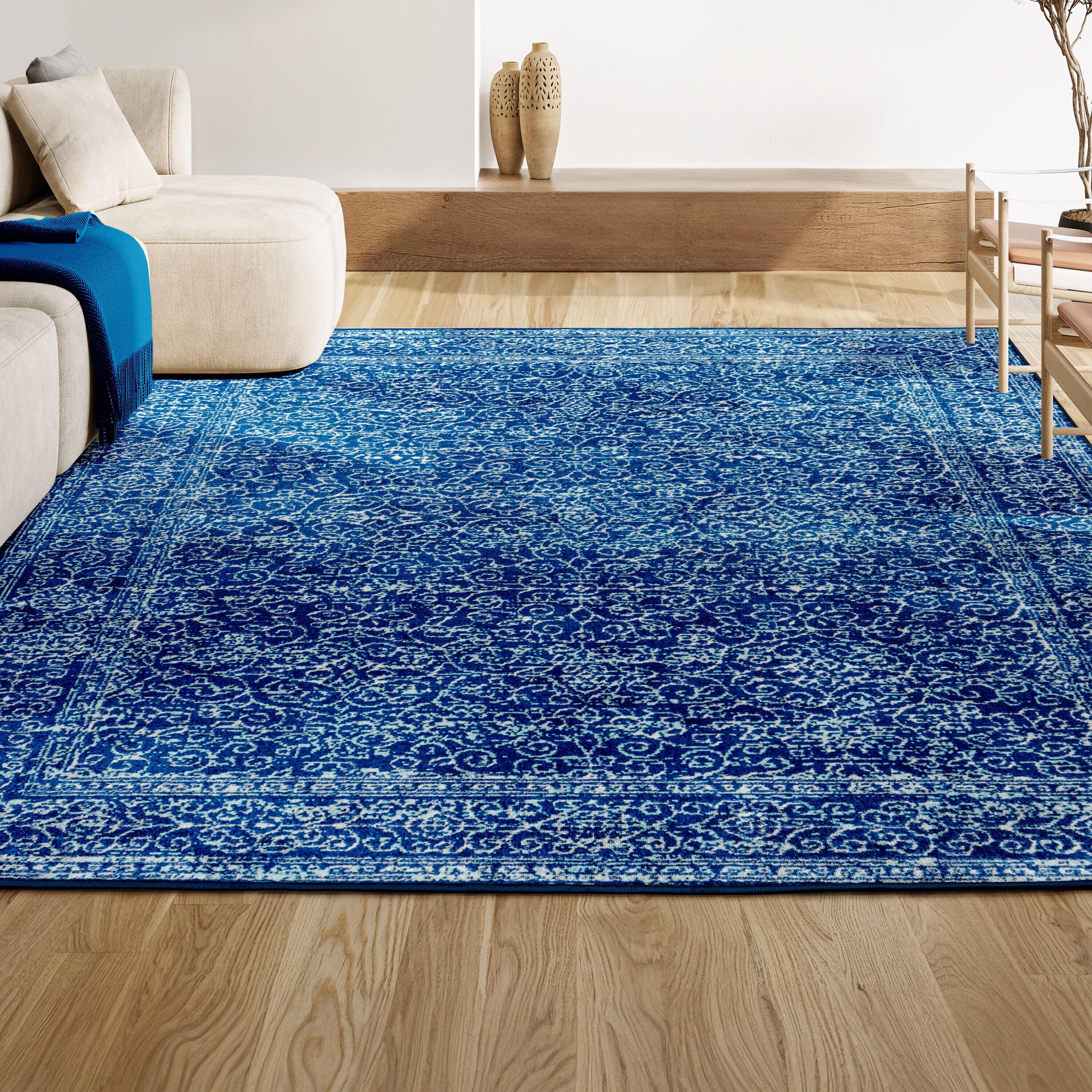 4'x6' Ferro Filigree Charcoal Black and White Area Rug, Blue - JONATHAN Y