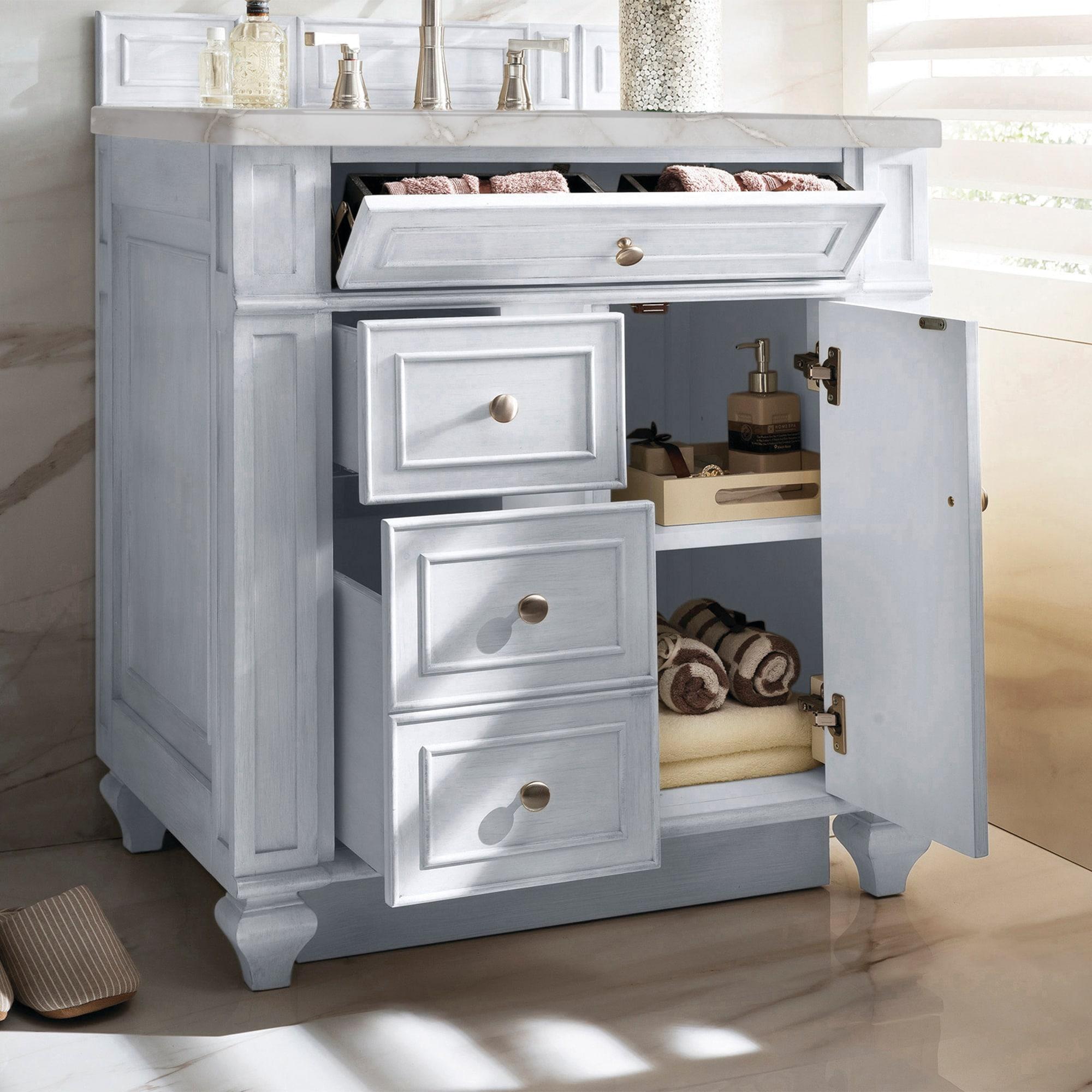 James Martin Vanities 30" Single Vanity, Bright White w/ 3 CM Victorian Silver Quartz Top