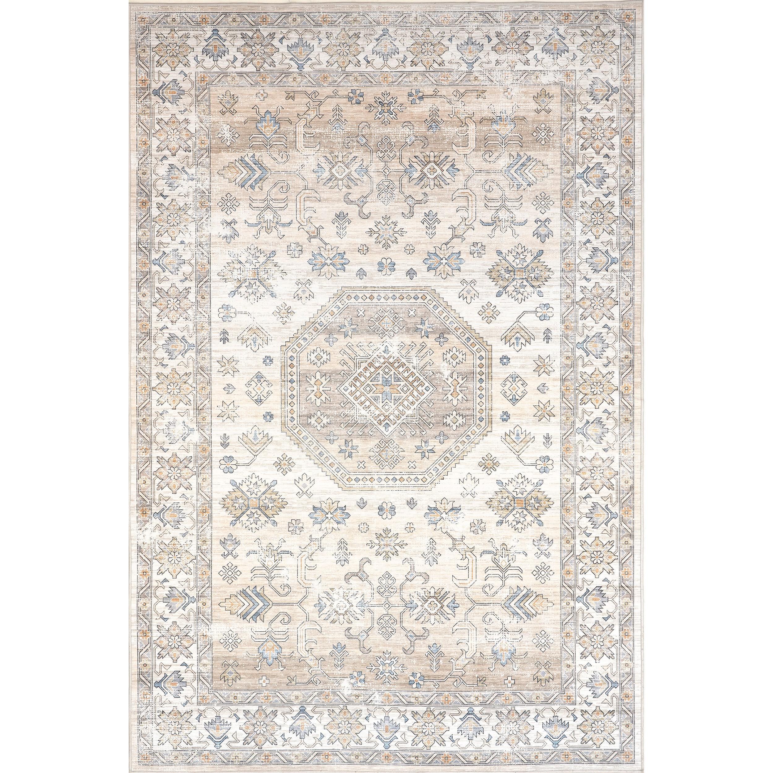 Nuloom Darby Medallion 9x12 Spill Proof Machine Washable Indoor Area Rug for Living Room Bedroom Dining Room, Beige/Ivory