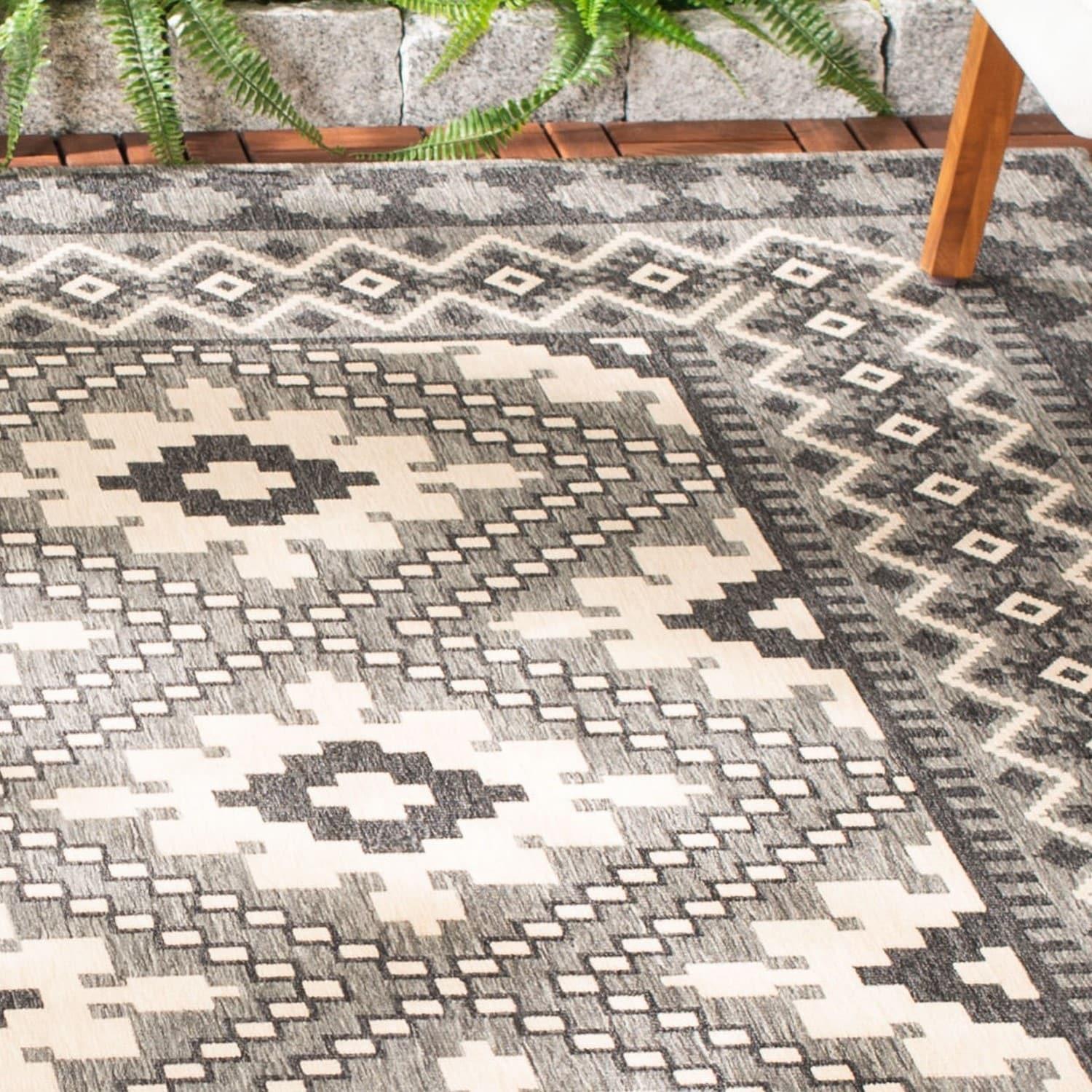 Veranda VER099 Power Loomed Indoor/Outdoor Area Rug - Ivory/Charcoal - 3'x3' - Safavieh.
