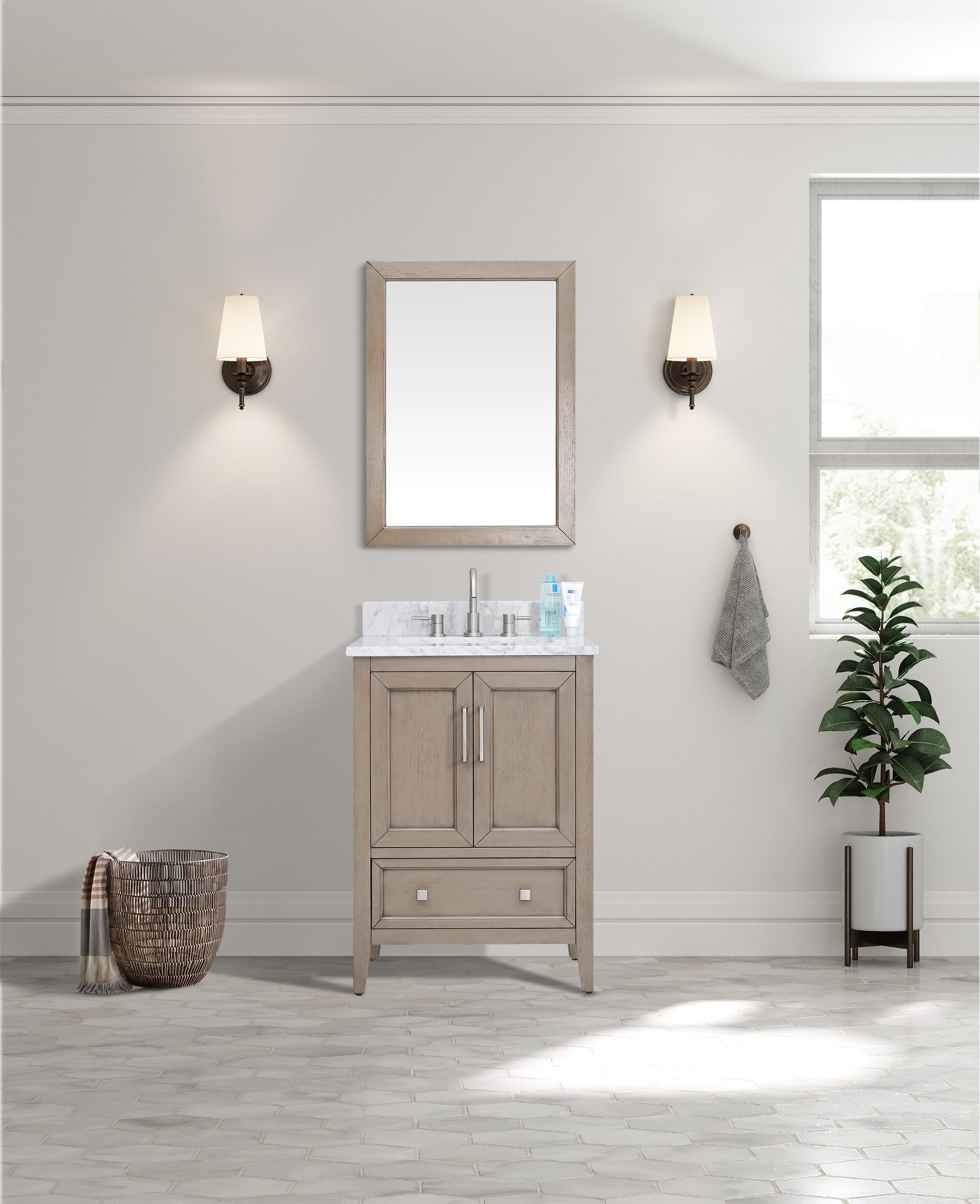 Gray Oak 25" Single Vanity with Carrara White Marble Top