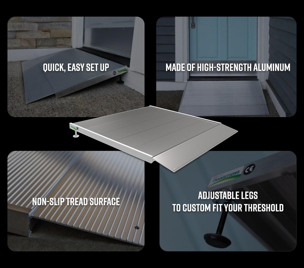 EZ-ACCESS TRANSITIONS 24 Inch Portable Self Supporting Aluminum Angled Entry Threshold Ramp Ideal for Uneven Surfaces or Single Step Rises