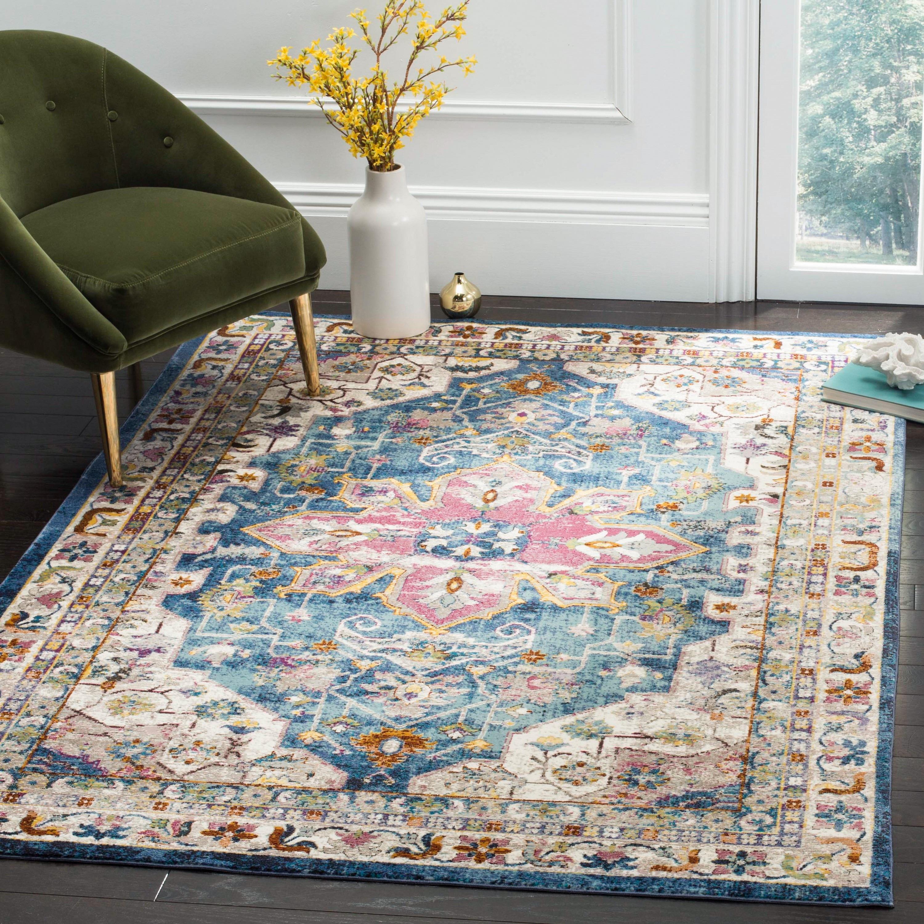 Aria ARA160 Power Loomed Area Rug - Blue/Creme - 8'9"x11'9" - Safavieh.