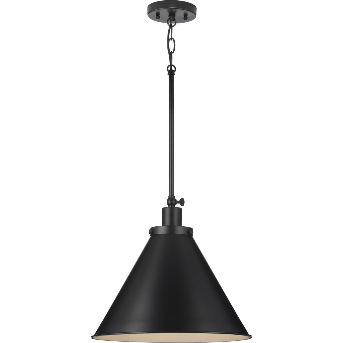 Progress Lighting Hinton 1-Light Pendant, Matte Black, Cone Shade
