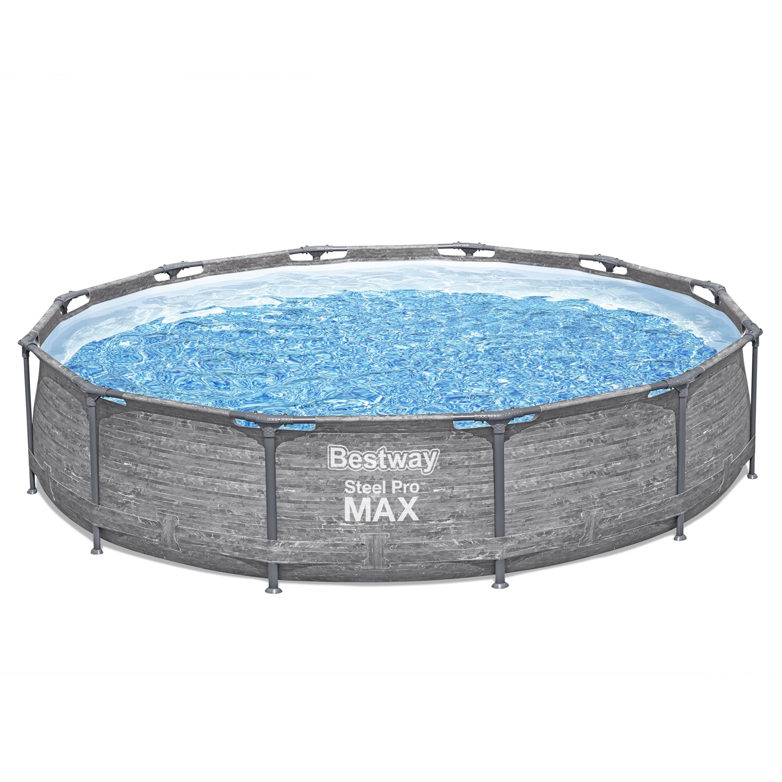Bestway Steel Pro MAX 12' x 30" Round Above Ground Swimming Pool Set Outdoor Metal Frame Family Pool with Liner and Filter Pump, Gray