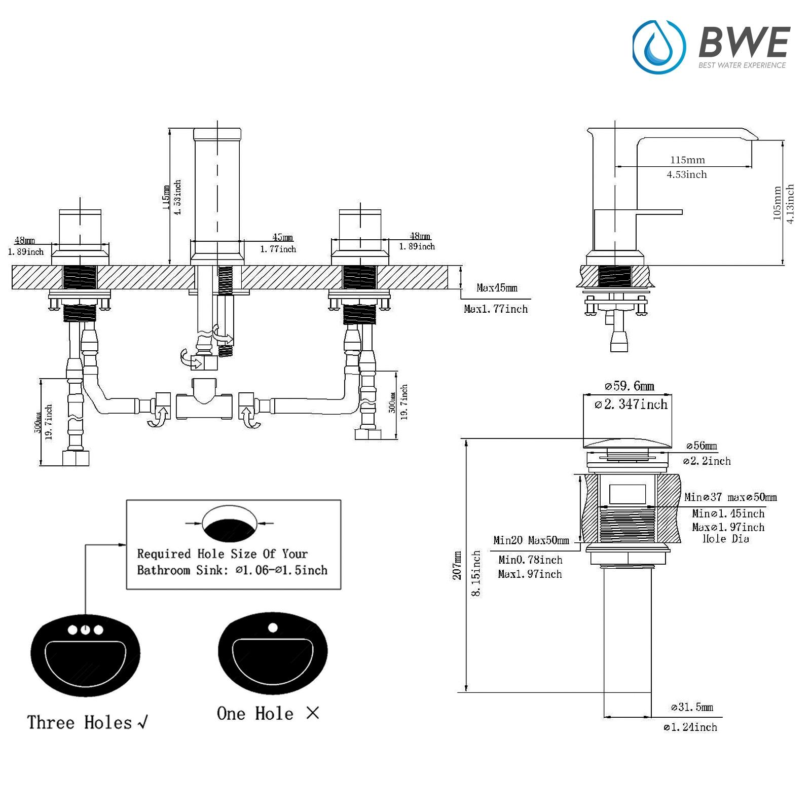 BWE 8 in. Waterfall Widespread 2-Handle Bathroom Faucet With Pop-up Drain Assembly in Spot Resist