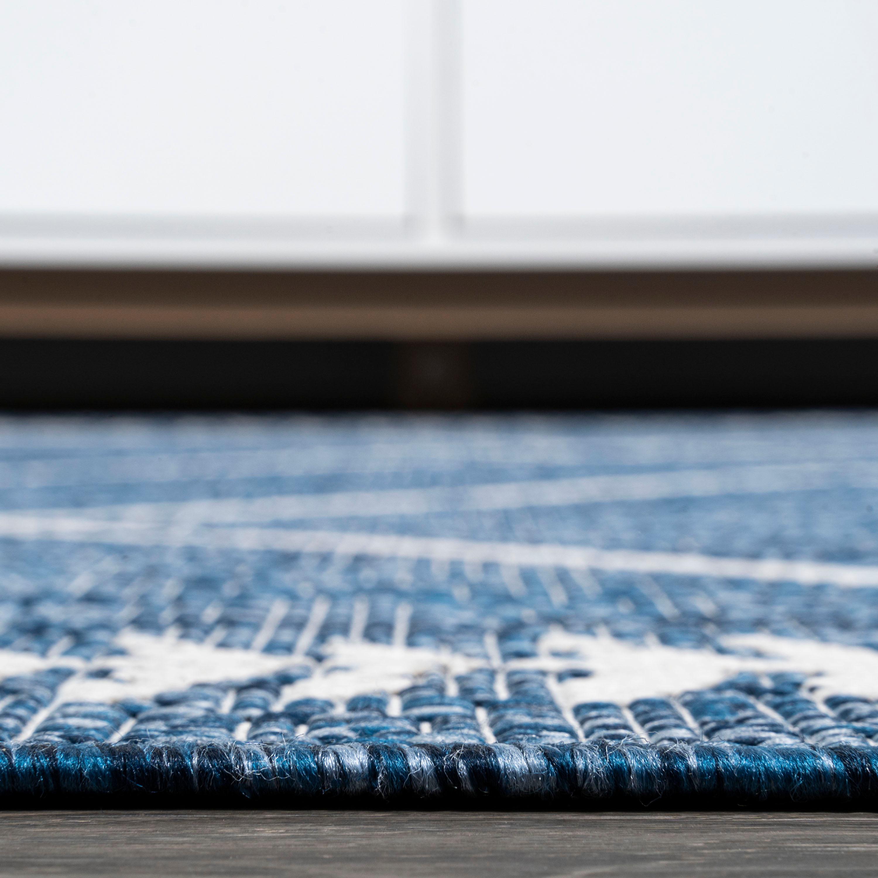 4'x6' Derya  Diamond Trellis Indoor/Outdoor Area Rug, Blue/Ivory - JONATHAN Y
