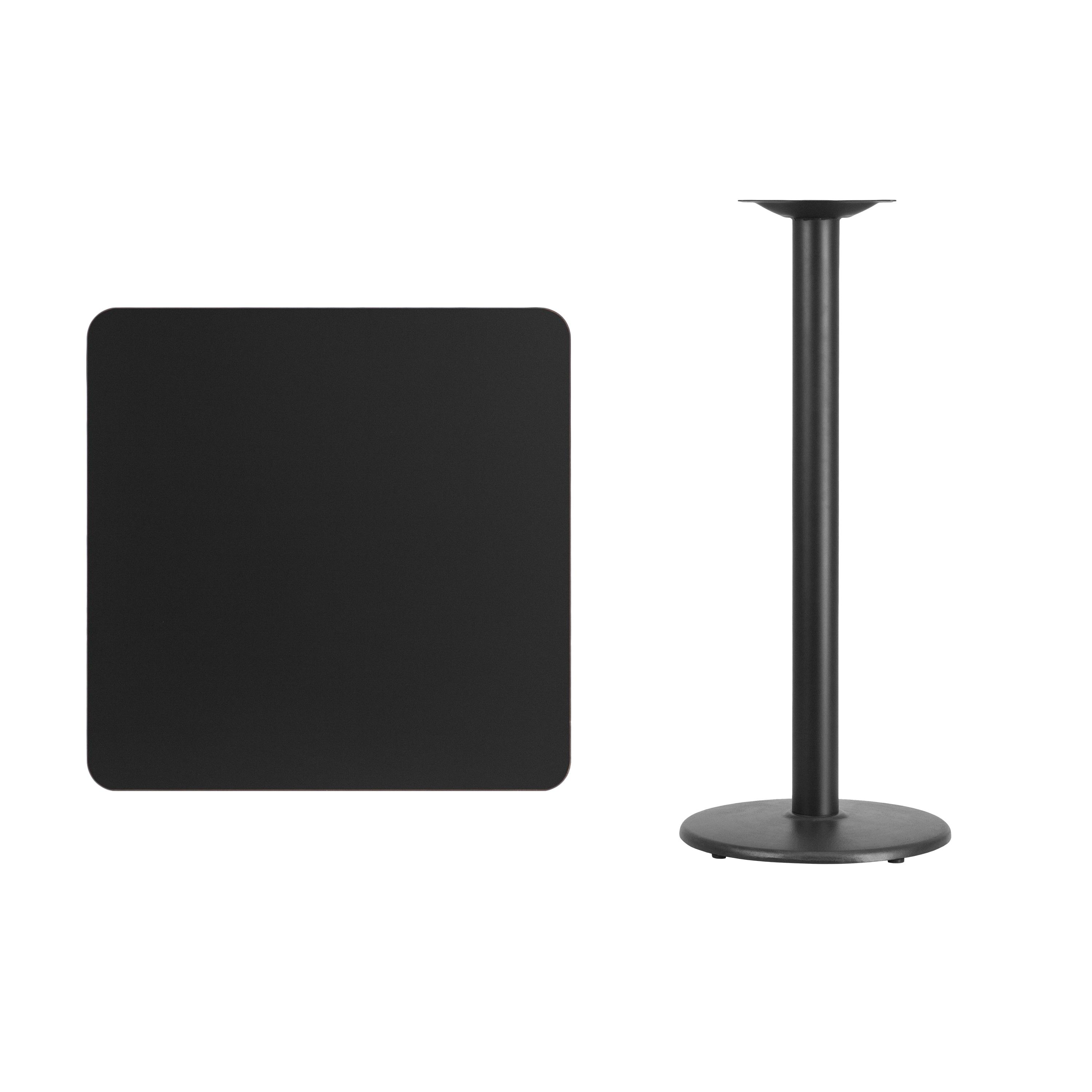 Flash Furniture 30'' Square Black Laminate Table Top with 18'' Round Bar Height Table Base