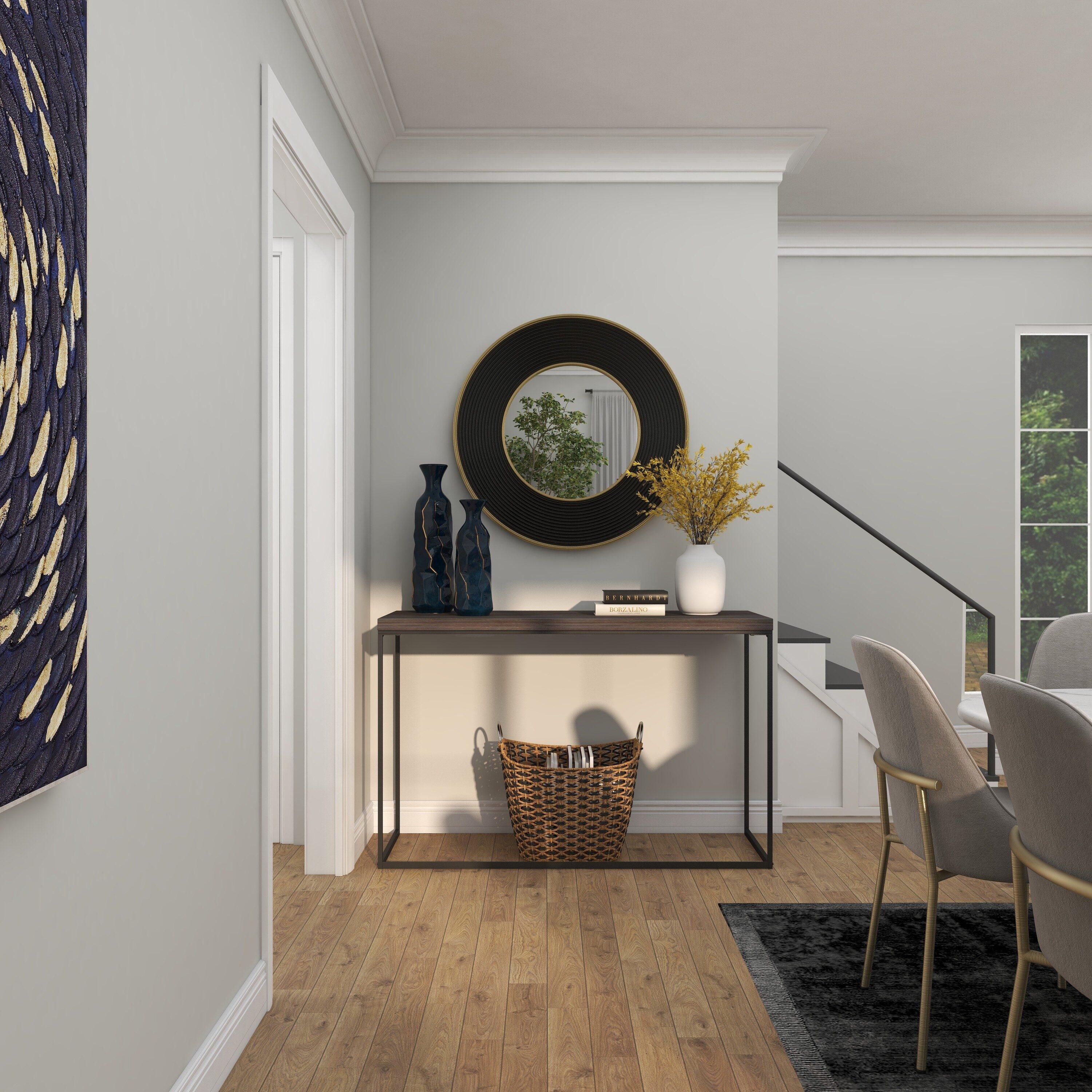 Union Rustic Corneau Wood Minimalistic Dark Brown Console Table with Black Metal Legs