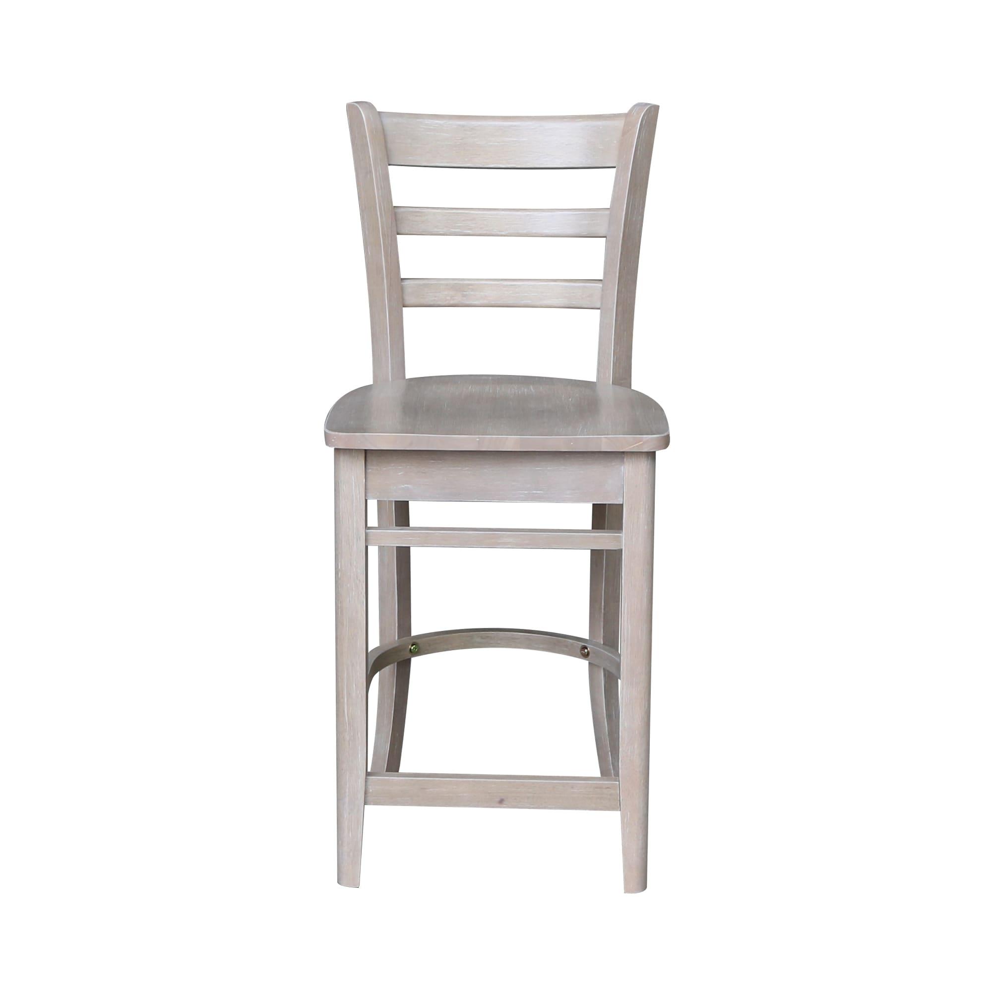 24" Emily Counter Height Barstool Washed Gray/Taupe - International Concepts: Solid Wood, Ladder-Back