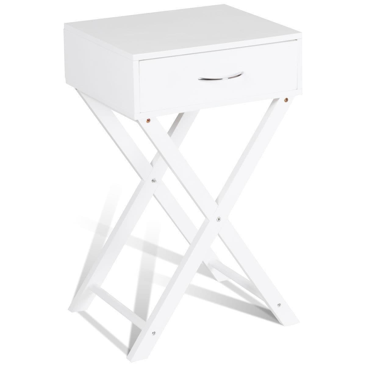 Costway Nightstand X-Shape Drawer Accent side End Table Modern Home Furniture White