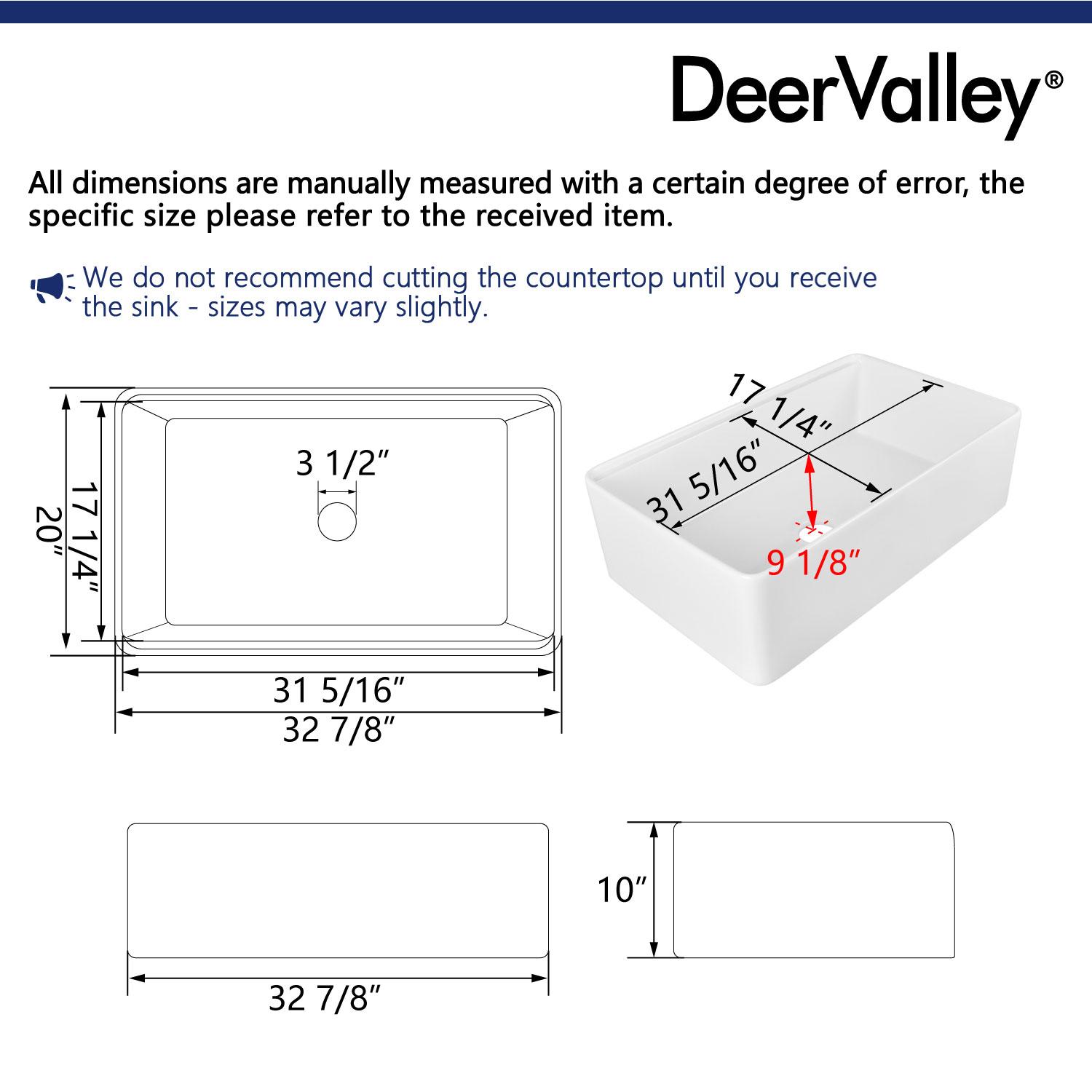 DeerValley 33" L X 20" W Single Basin Workstation Farmhouse Kitchen Sink With Sink Grid, Cutting Board And Dish-Drying Rack