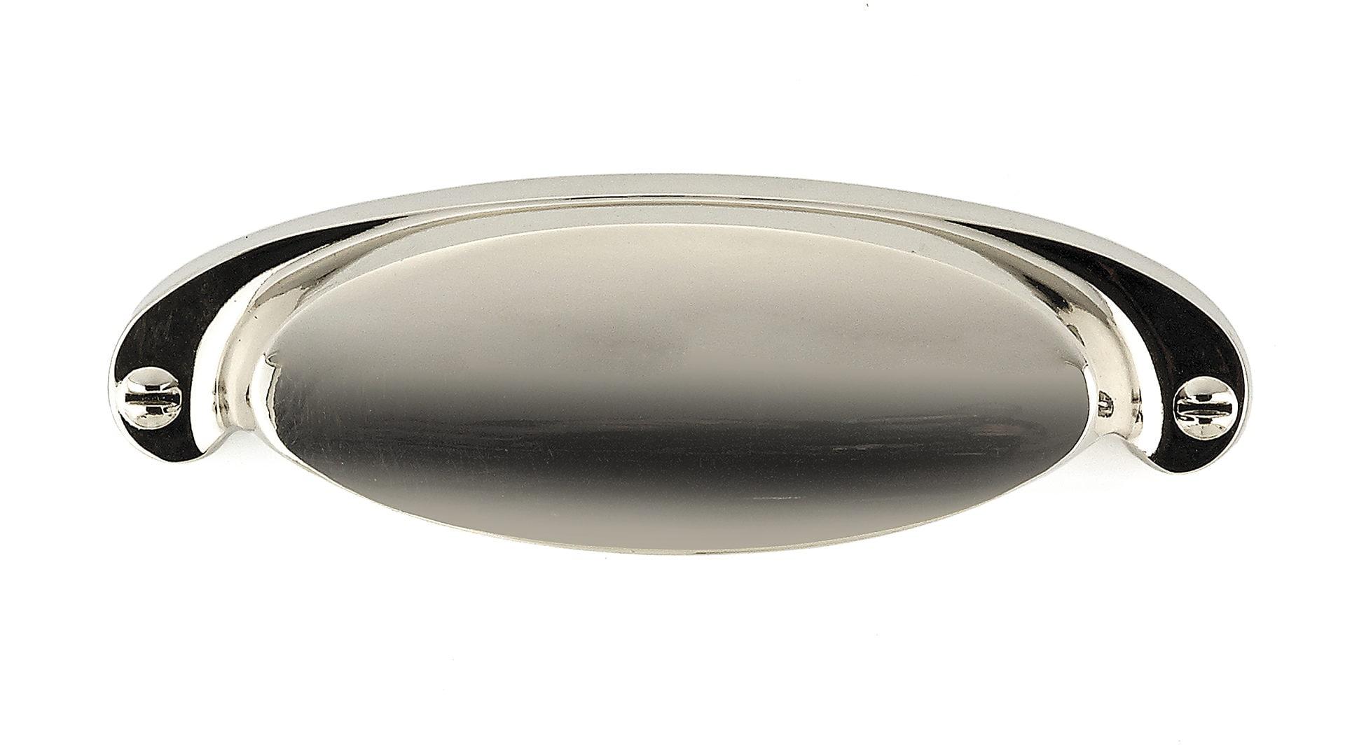 Polished Nickel Modern Oval Cup Pull with Mounting Hardware